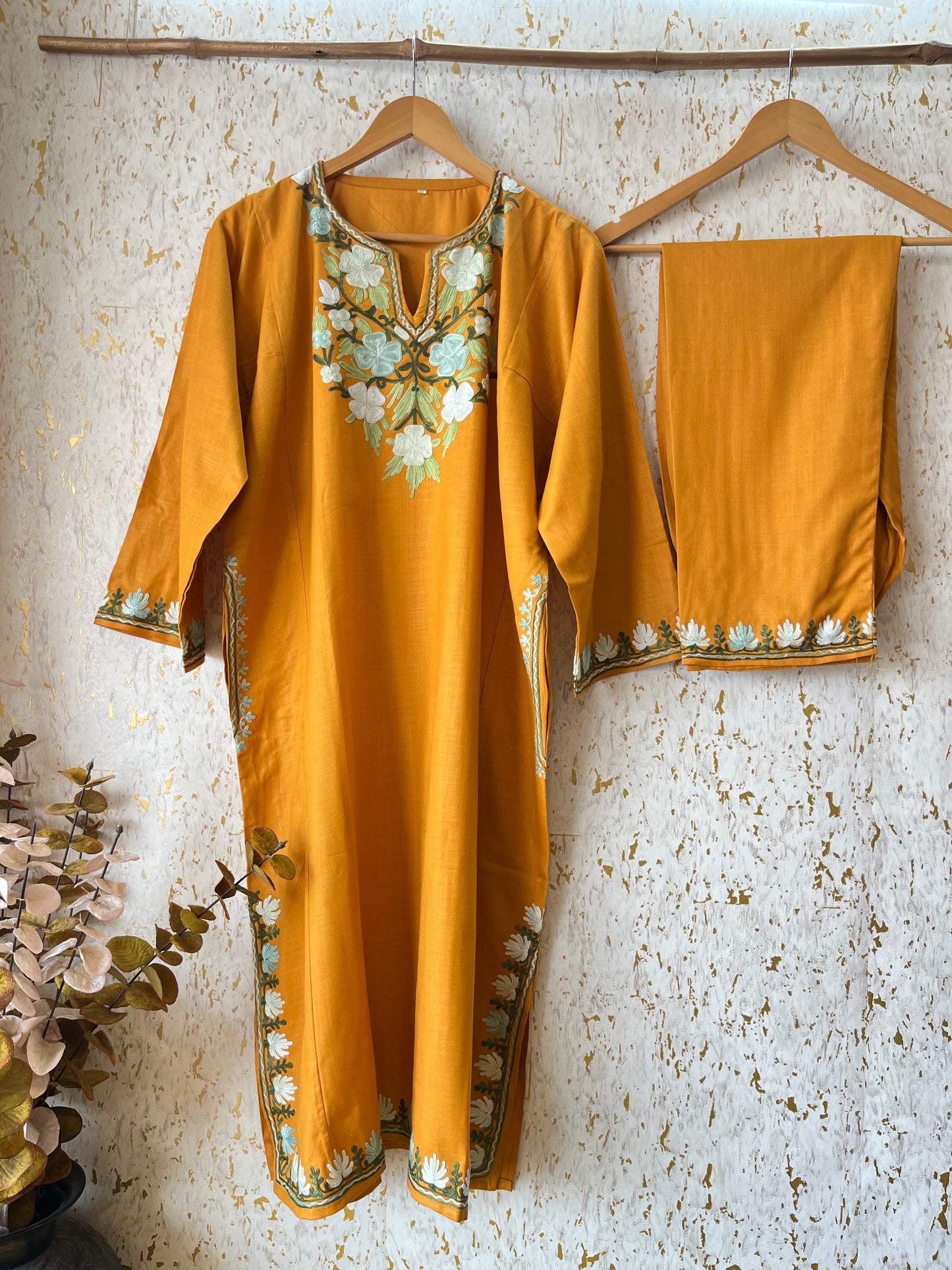 Mustard yellowCotton Pheran Set (Free Size)