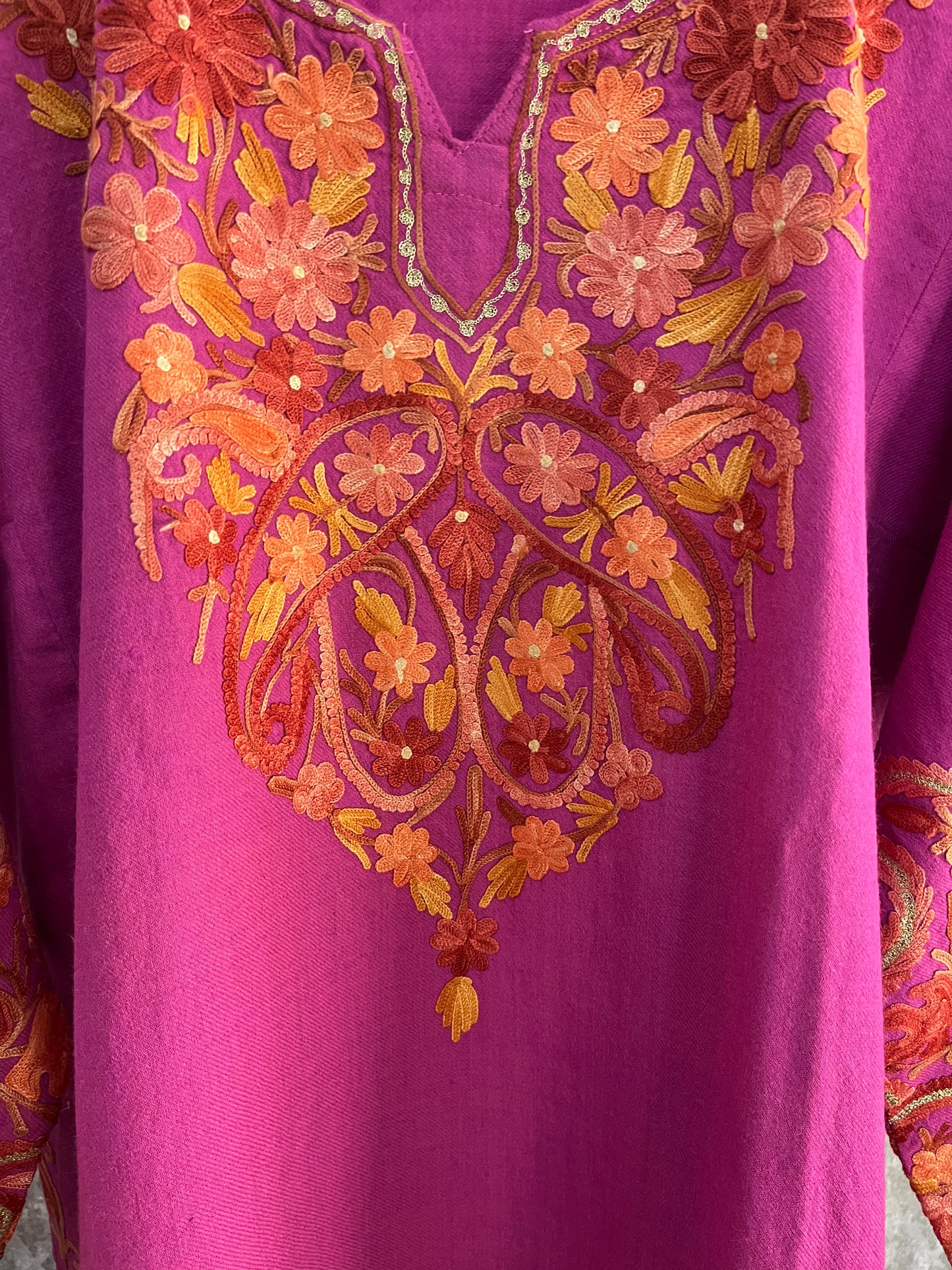 Rose Pink Aari Embroidered Wool Pheran