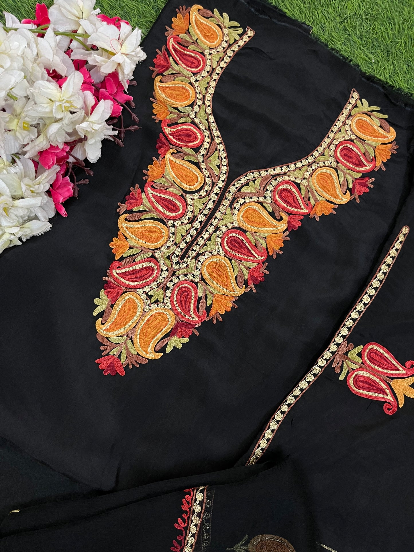 Black Opada Silk Kashmiri Suits