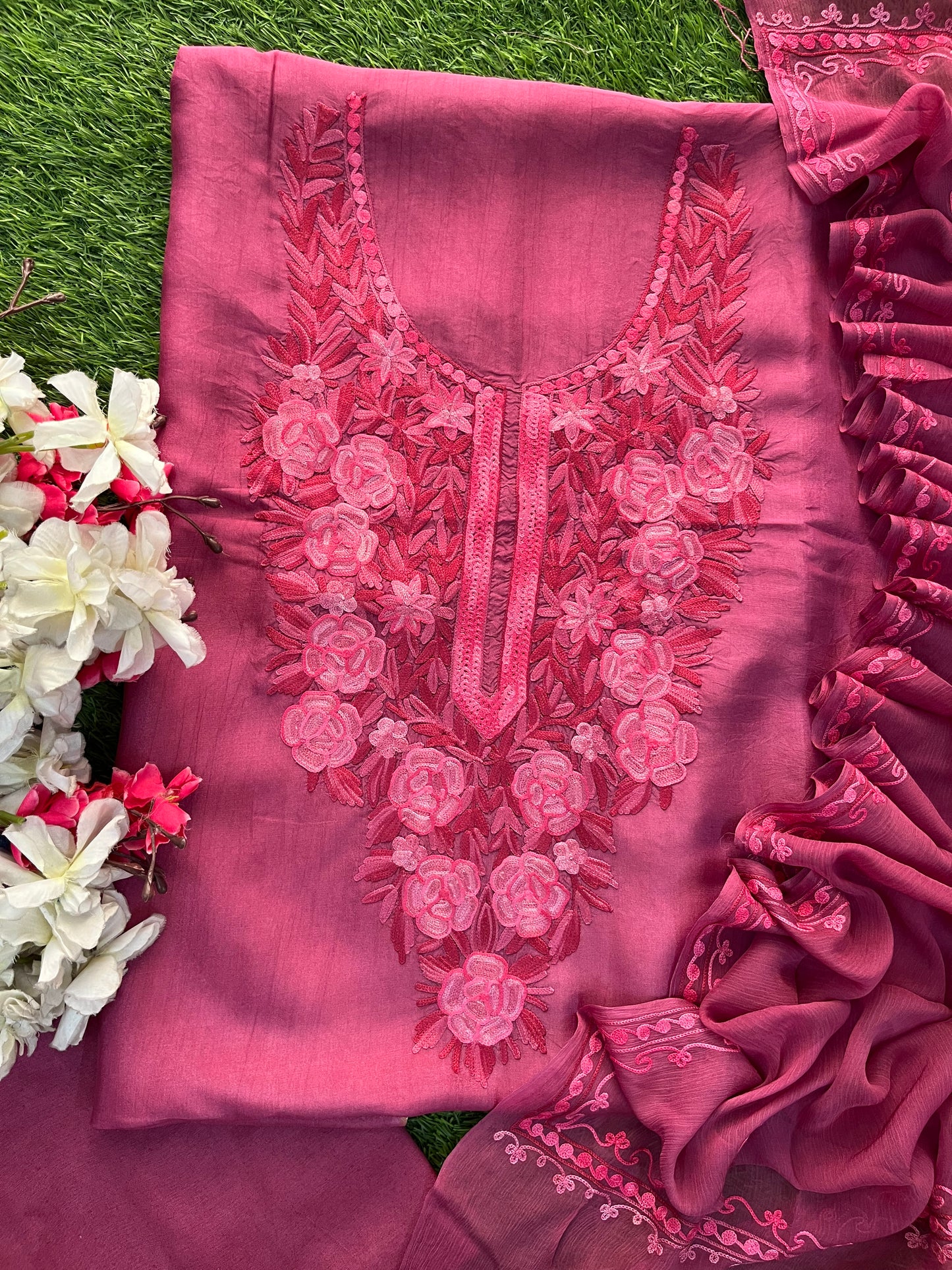 Onion pink Opada Silk Kashmiri Suit