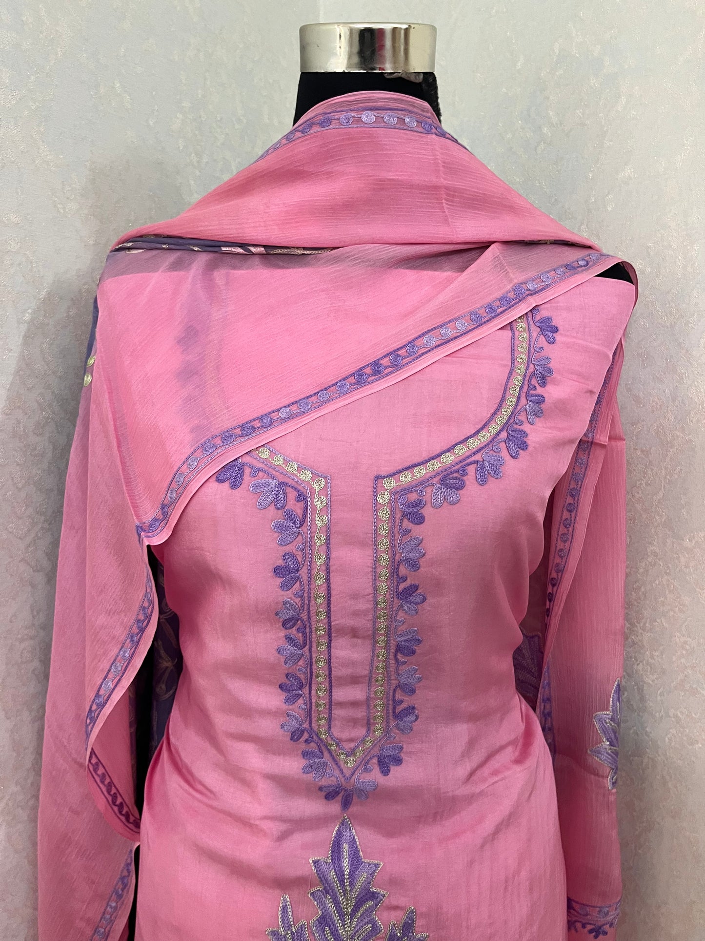 Pink Opada Silk Kashmiri Suits