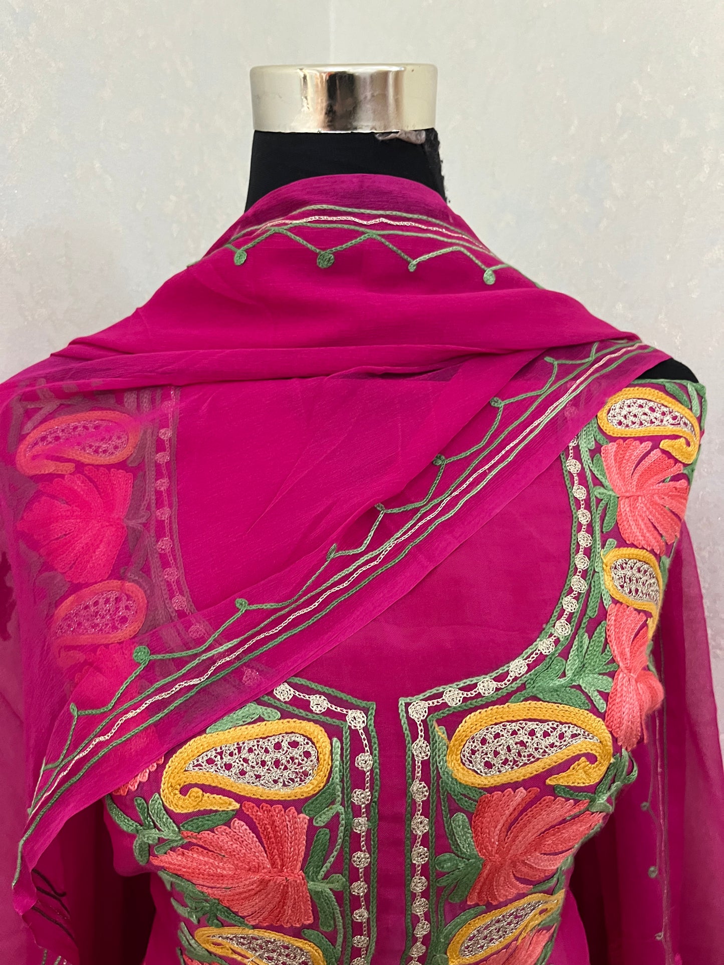 Hot Pink Opada Silk Kashmiri Suits