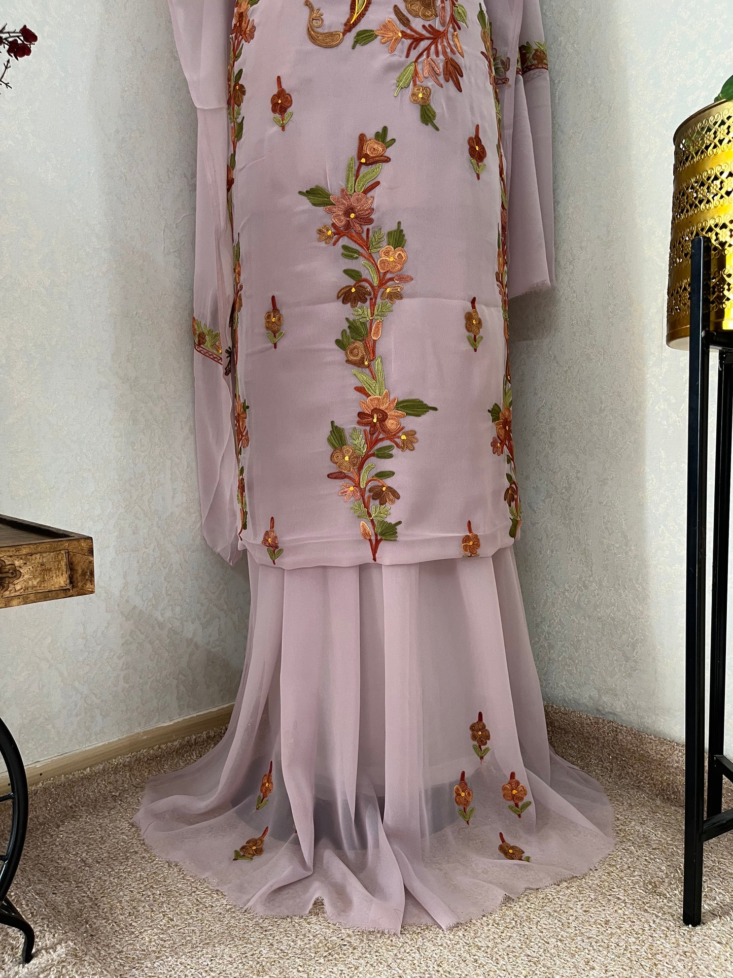 Soft Lilac Georgette 3 Pc Kashmiri Suit