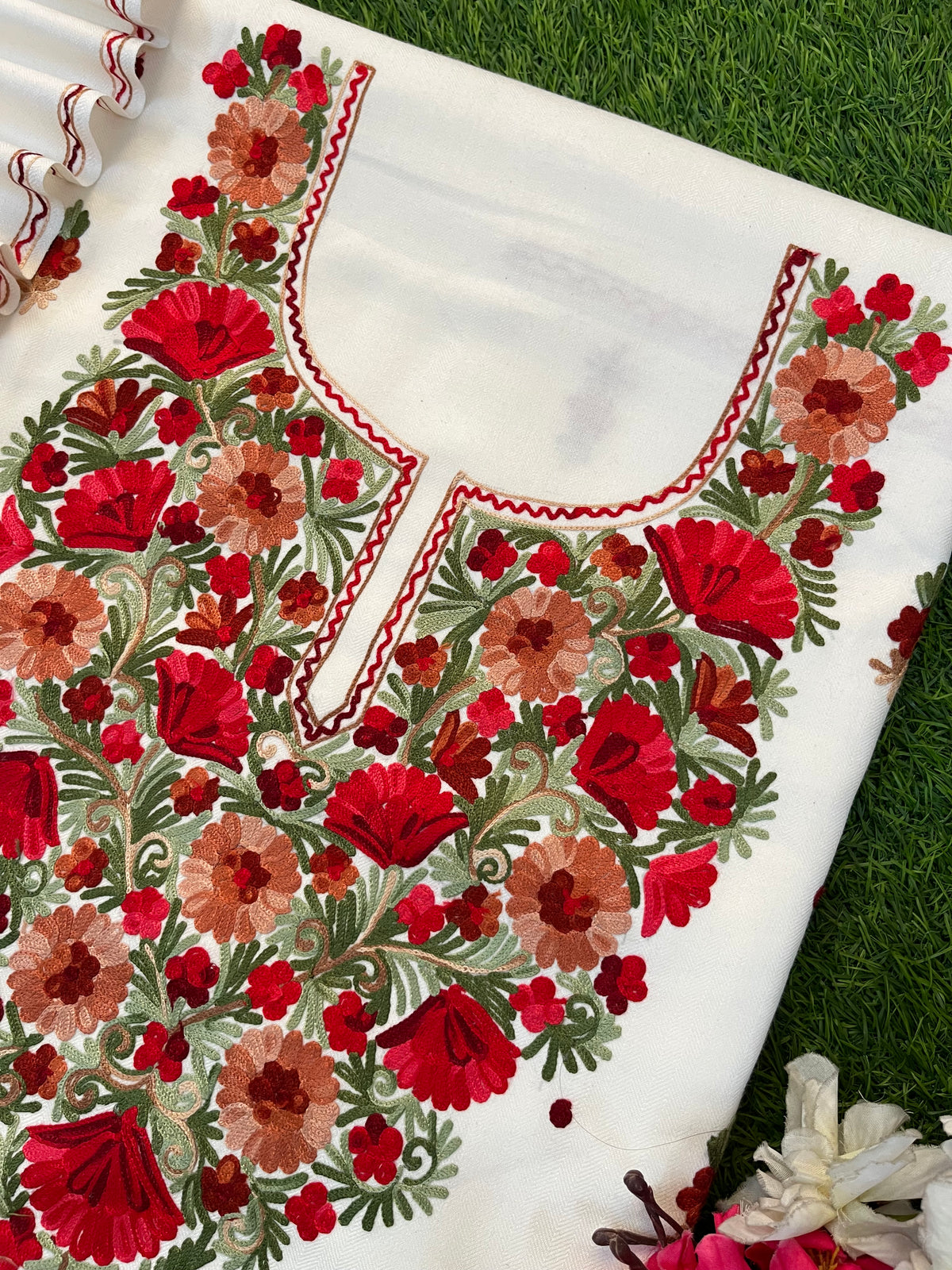 Off White Woollen Aari Embroidered 3pc suit