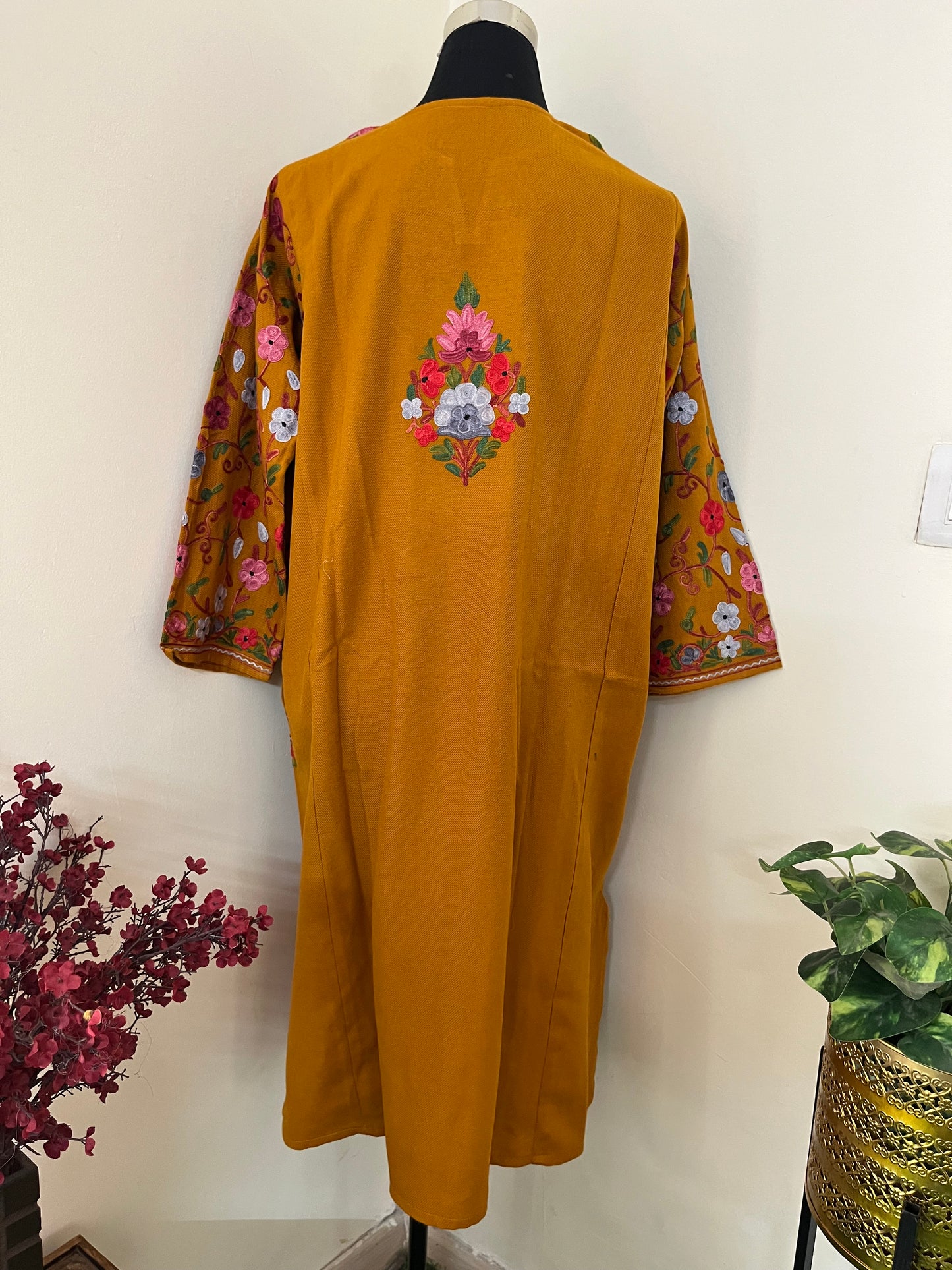 Mustard Aari Embroidered Wool Pheran