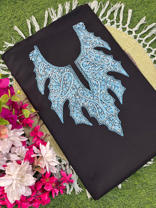 Black Cotton Two Piece Suit (Hand Embroidered)