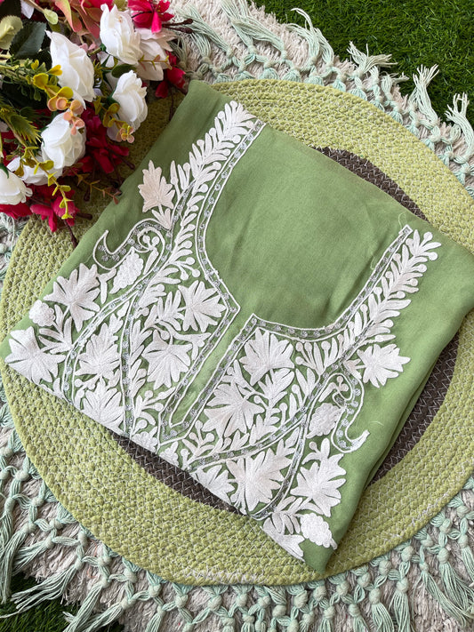 Lawn Green Georgette Kashmiri Kurta Material