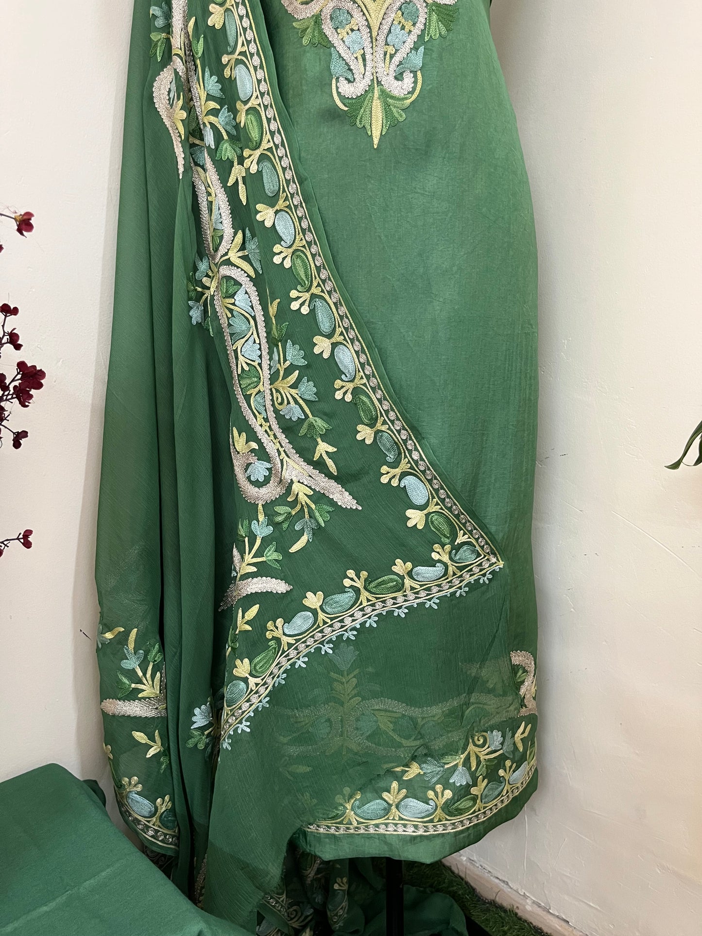 Pastel Green Opada Silk Kashmiri Suits
