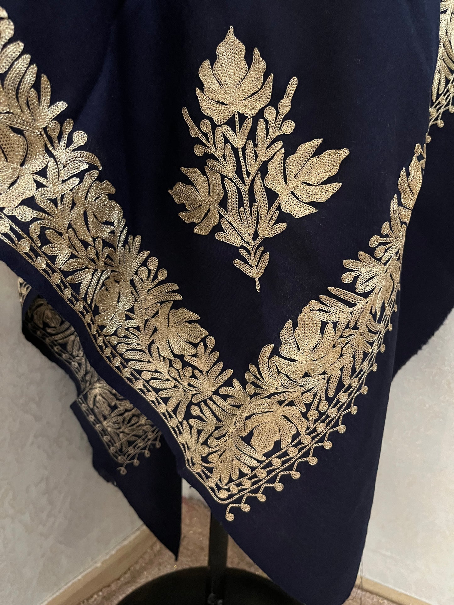 Navy Blue Semi Pashmina Tilla Embroidered stole
