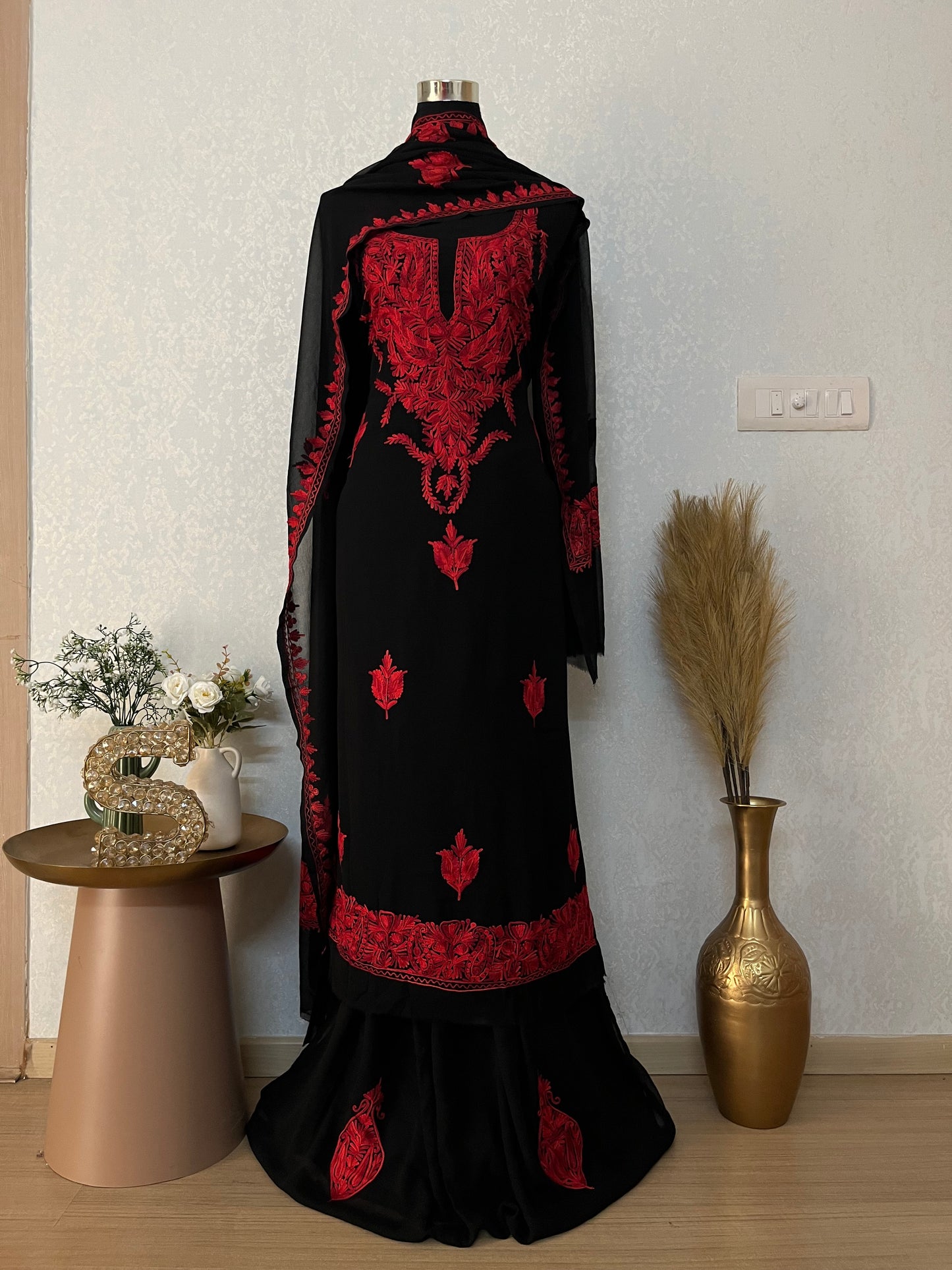Georgette Black 3 Pc Kashmiri Suit