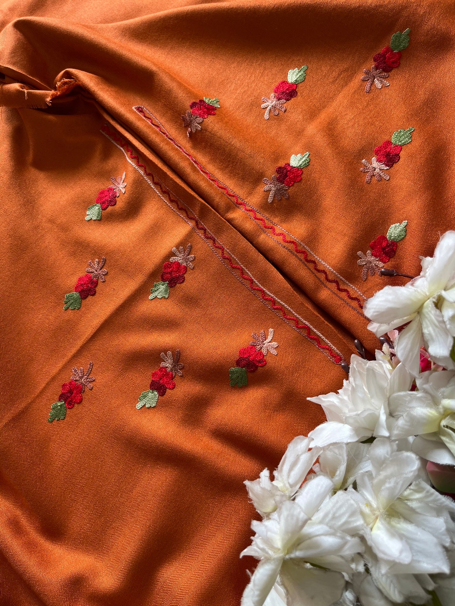 Dull Orange Woollen Aari Embroidered 3pc suit