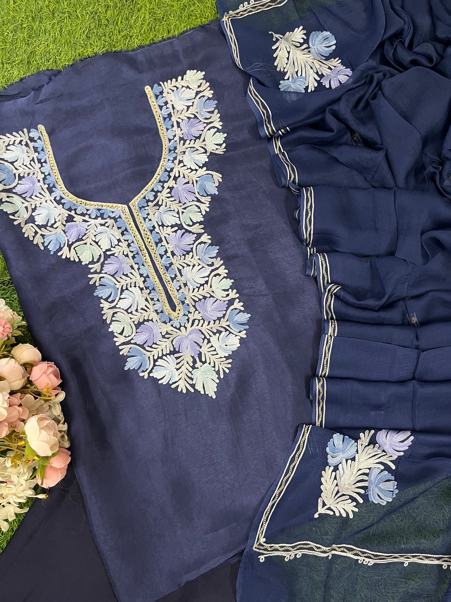 Royal Blue Opada Silk Kashmiri Suit