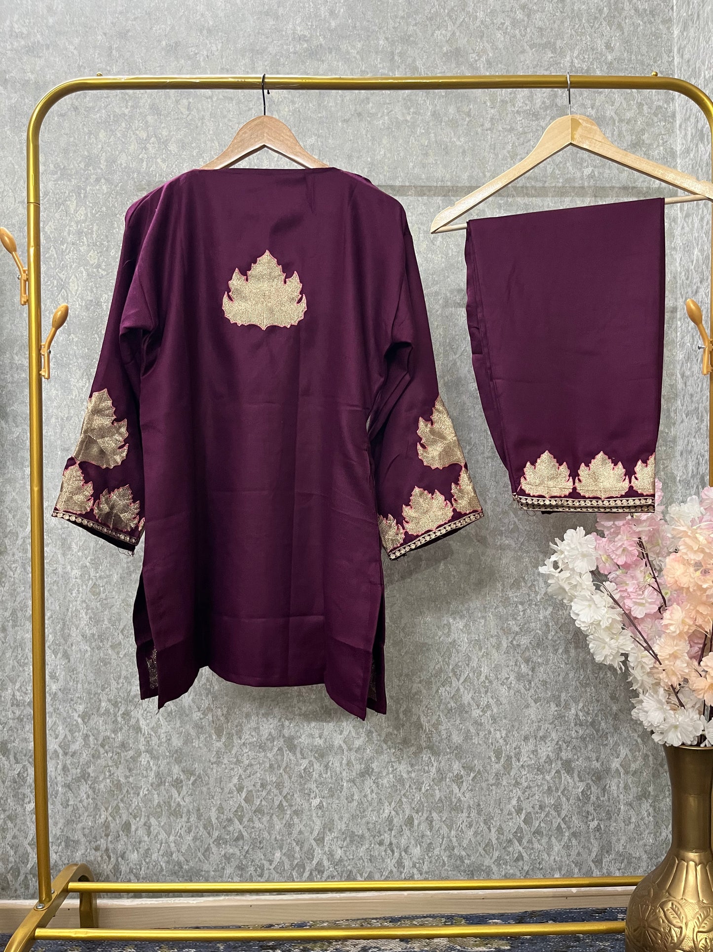 Wine Woollen Kashmiri Co-Ord Set ( Size 44)