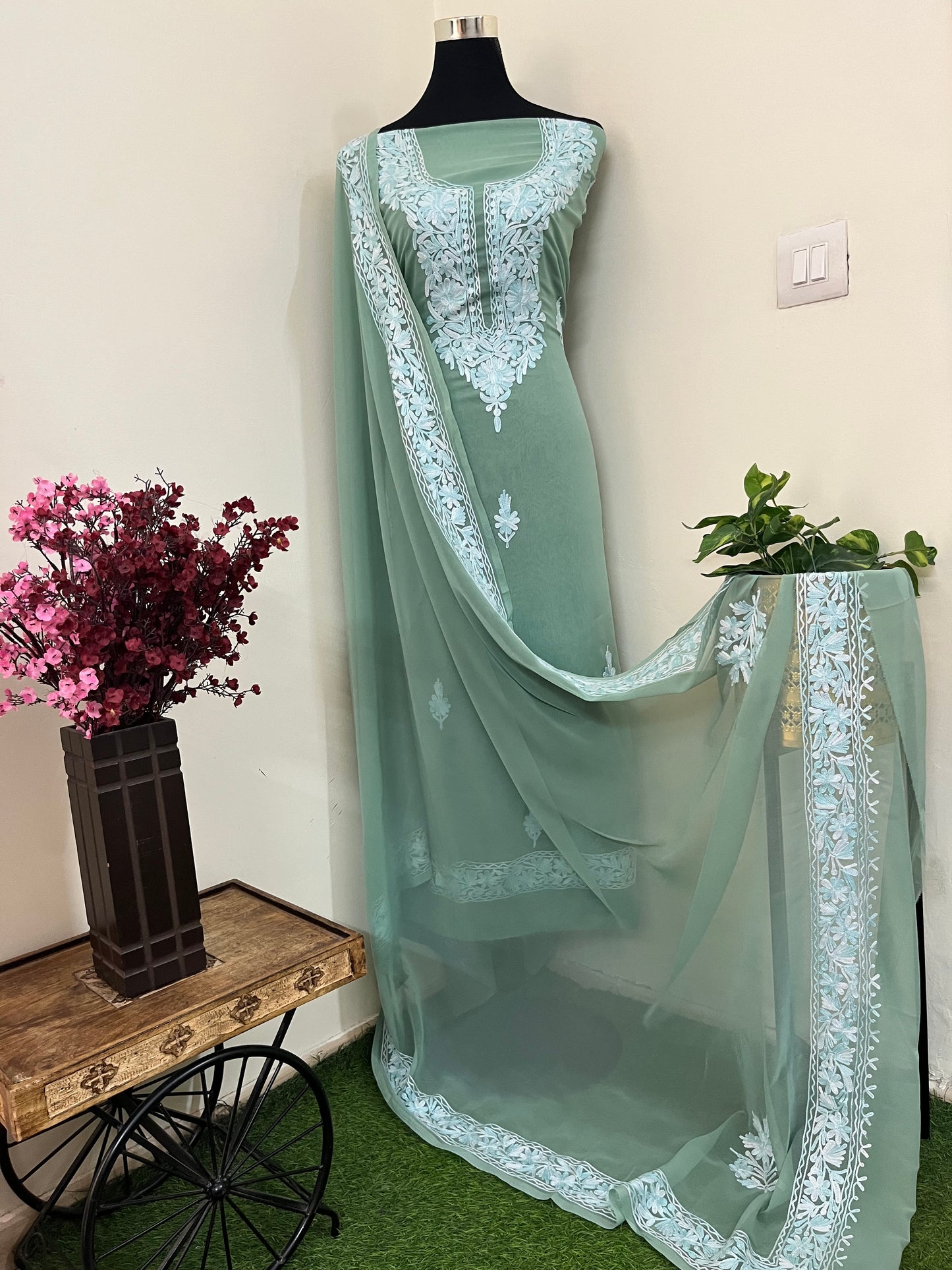 Tea Green Georgette Kashmiri Suit