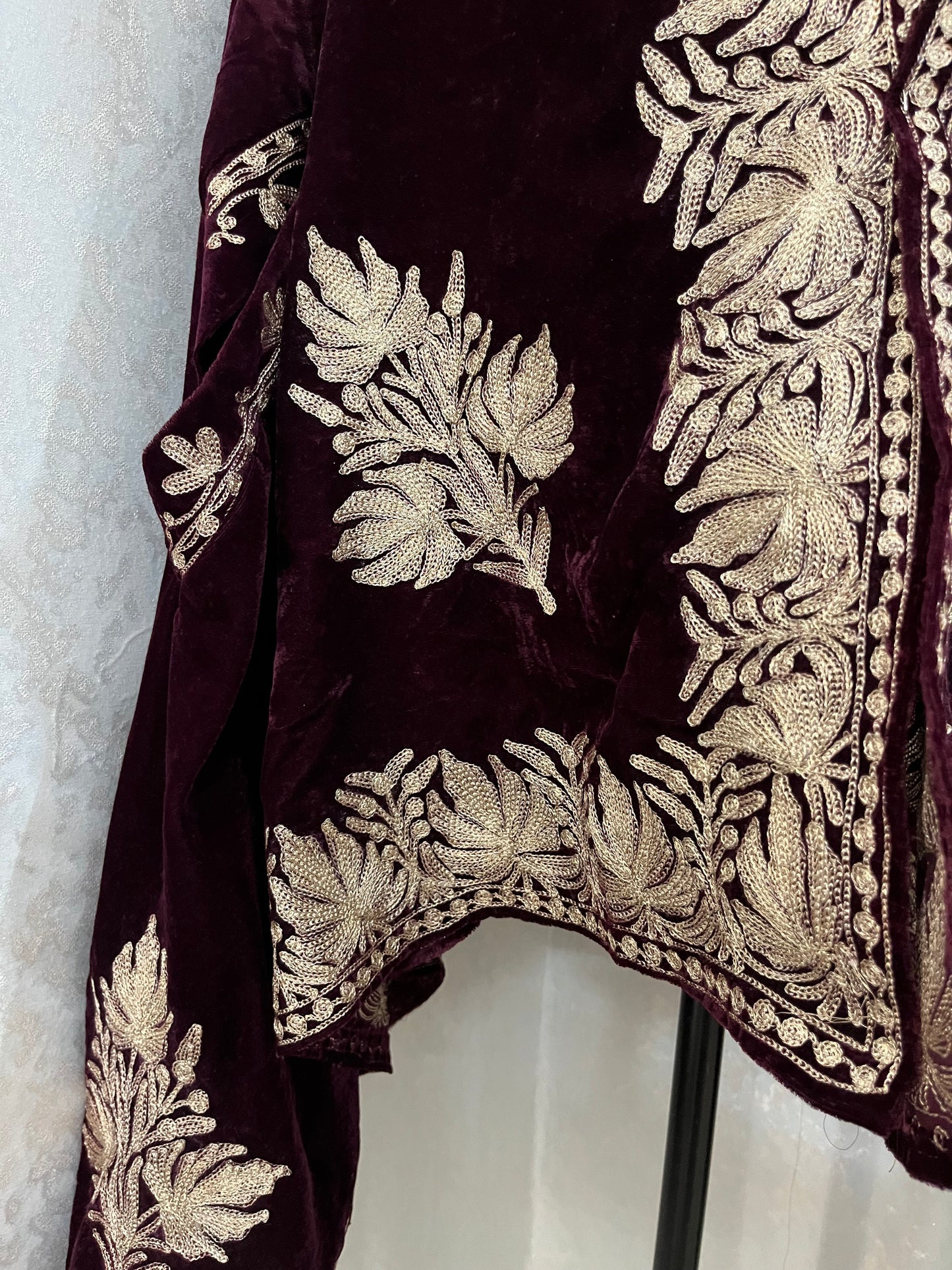Wine Tilla Embroidered Velvet Cape