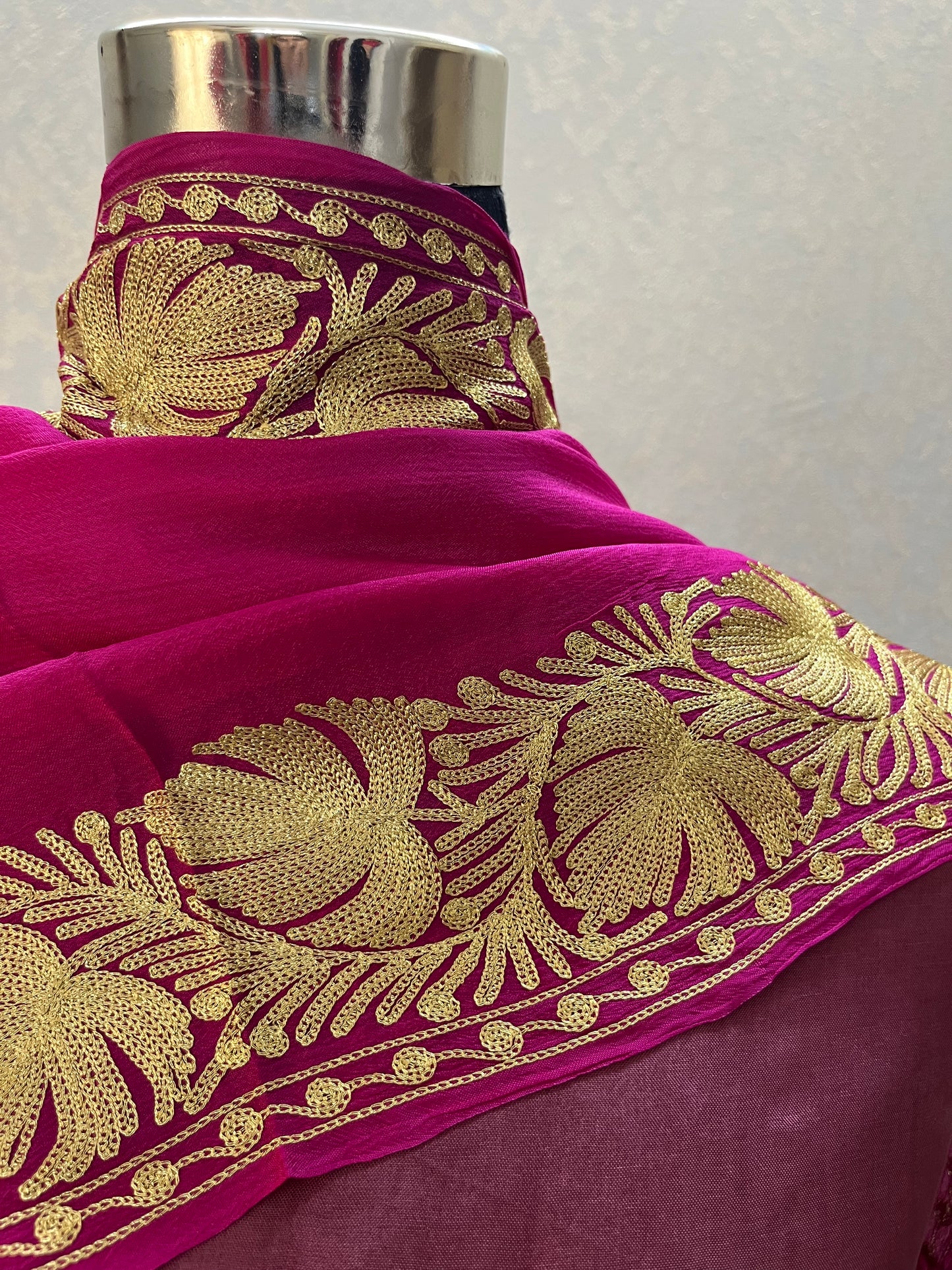 ‘Kalaa’ Onion Pink Opada Silk Tilla Embroidered Suit material