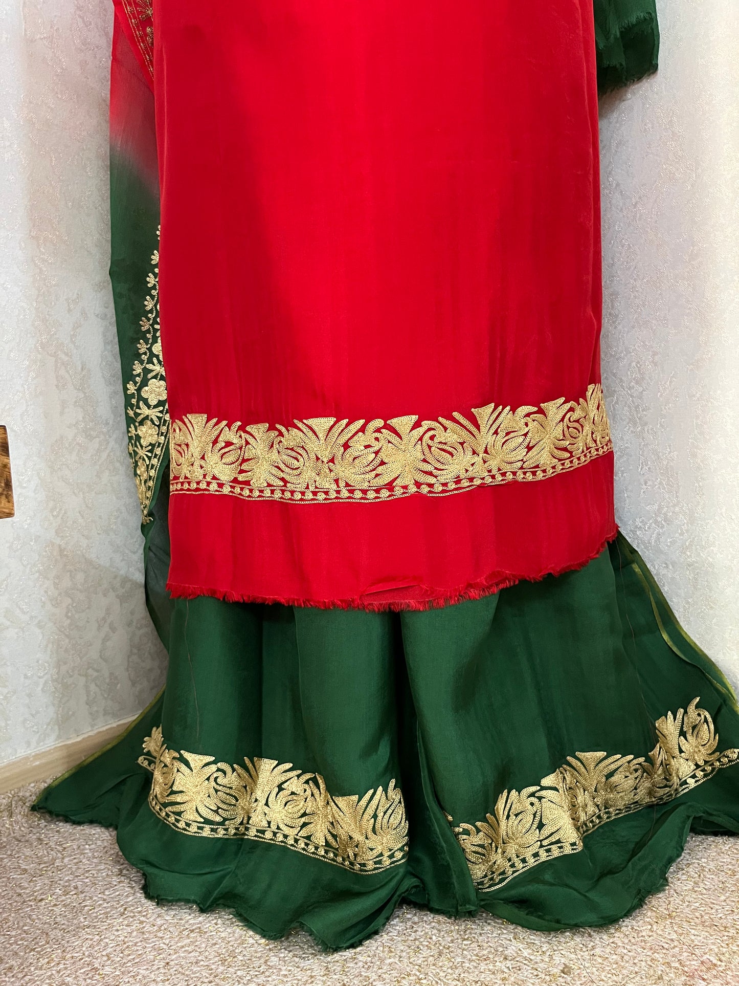 Sanam Red Silk Kashmiri Suit
