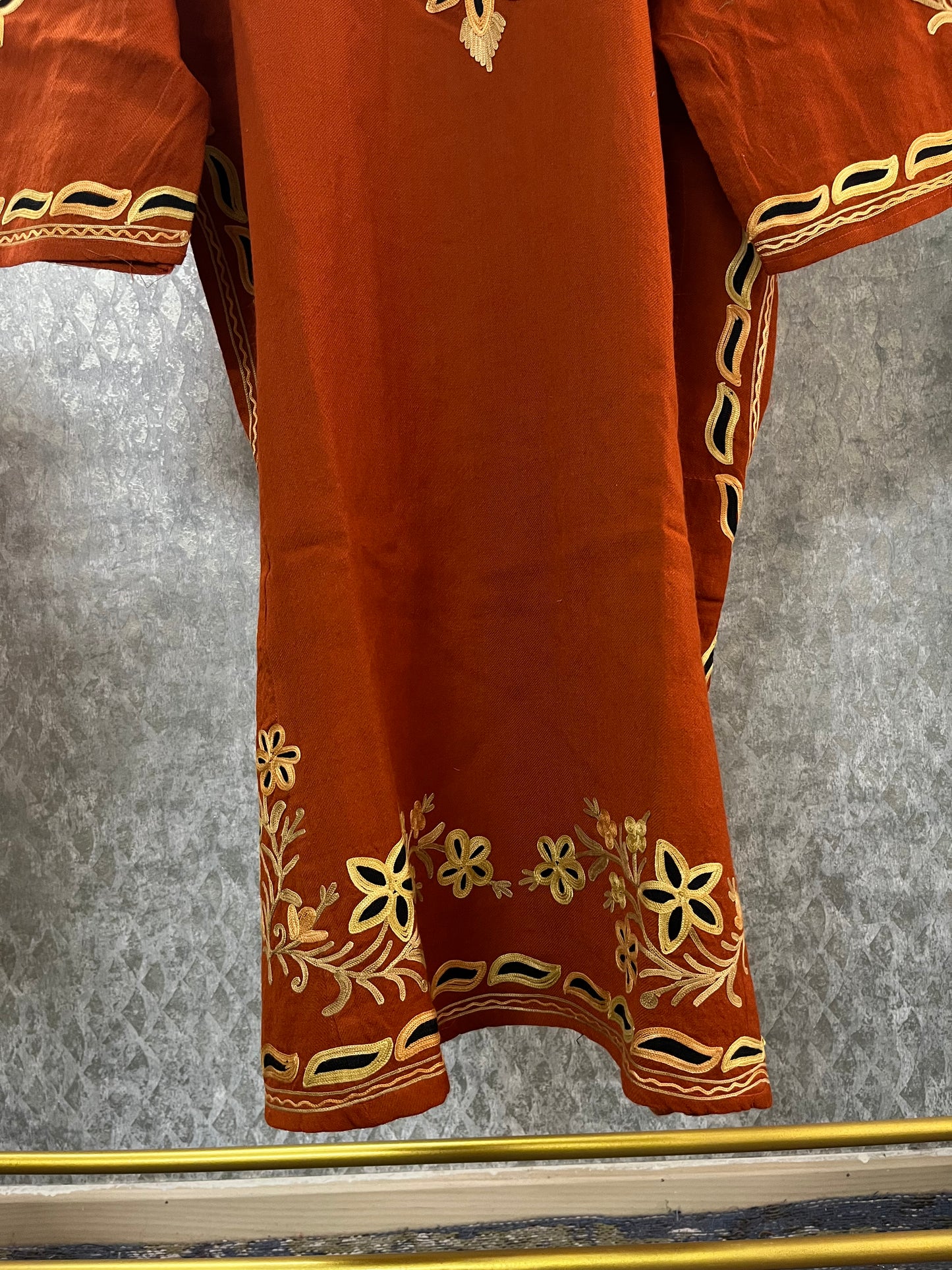 Rust Aari and Sozni Hand Embroidered Pure Wool Pheran