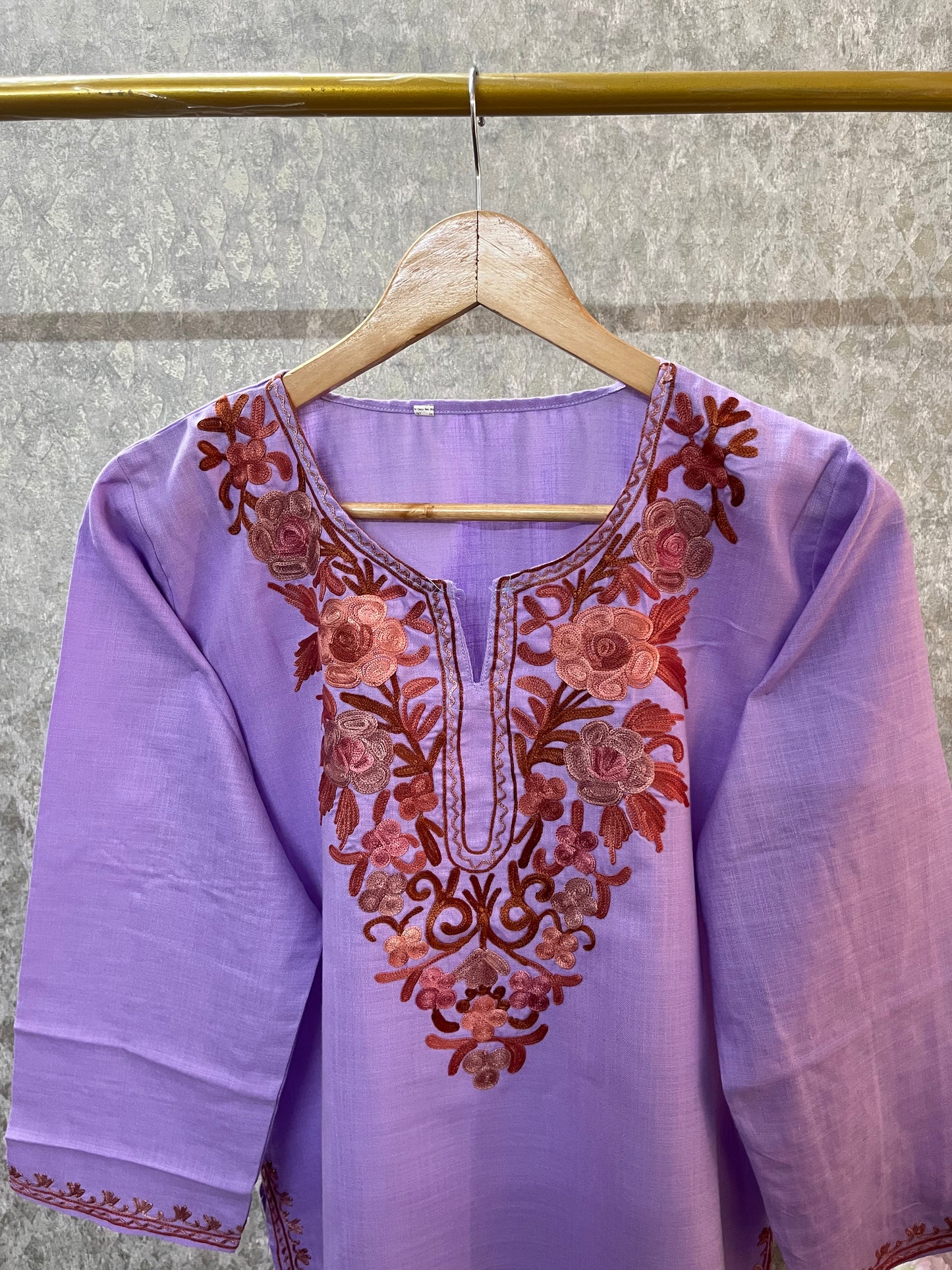 Lavender Cotton Aari Work Kurti