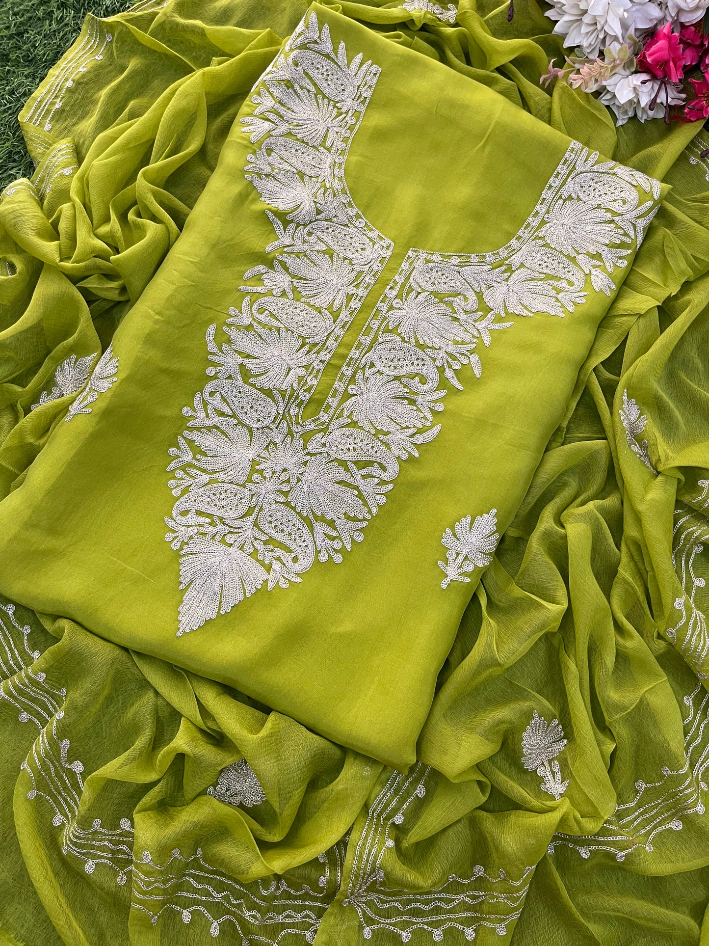 Green Silk Tilla Kashmiri Suit