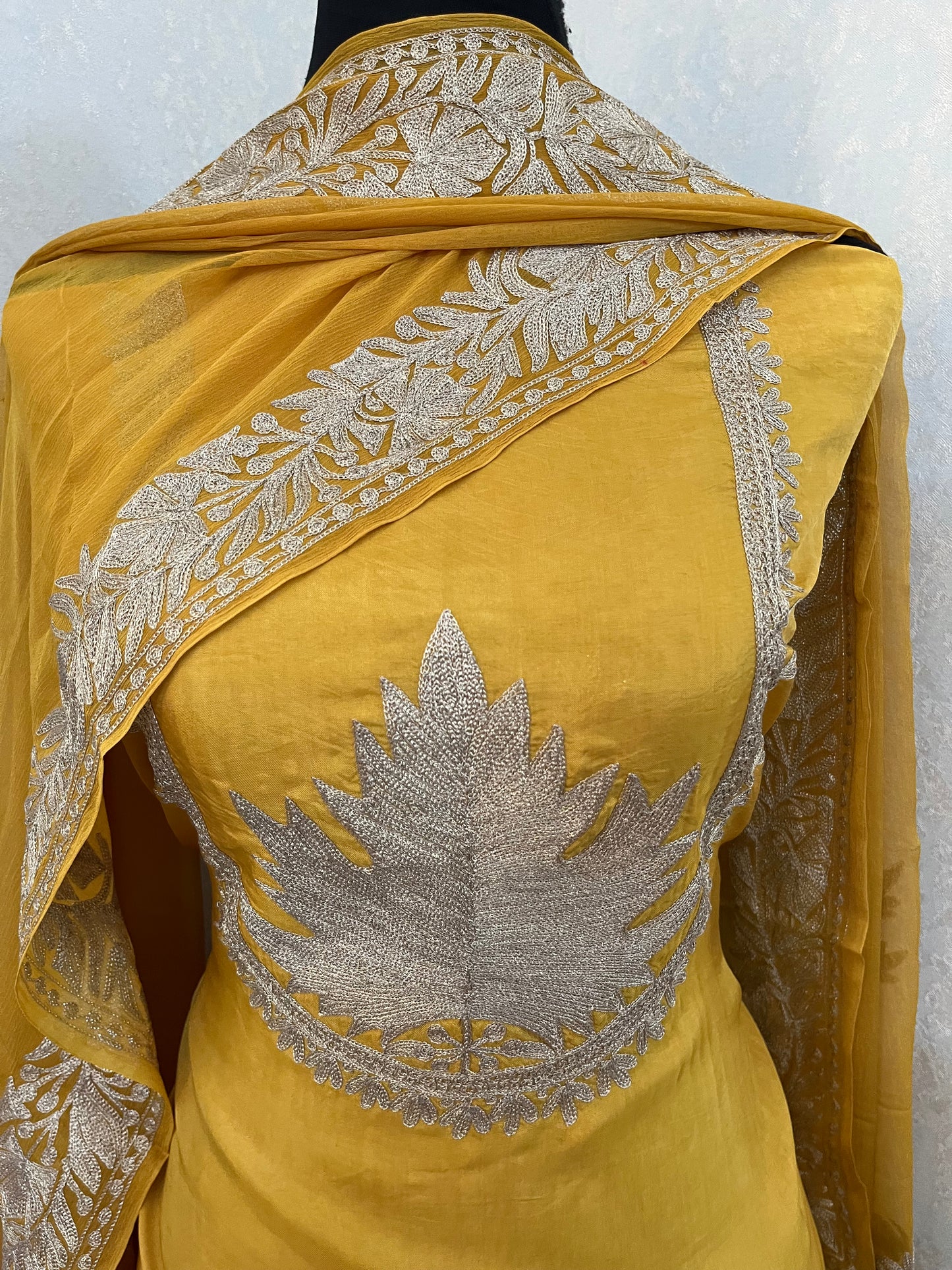 Golden Yellow Sanam’ Tilla Kashmiri Silk Suit