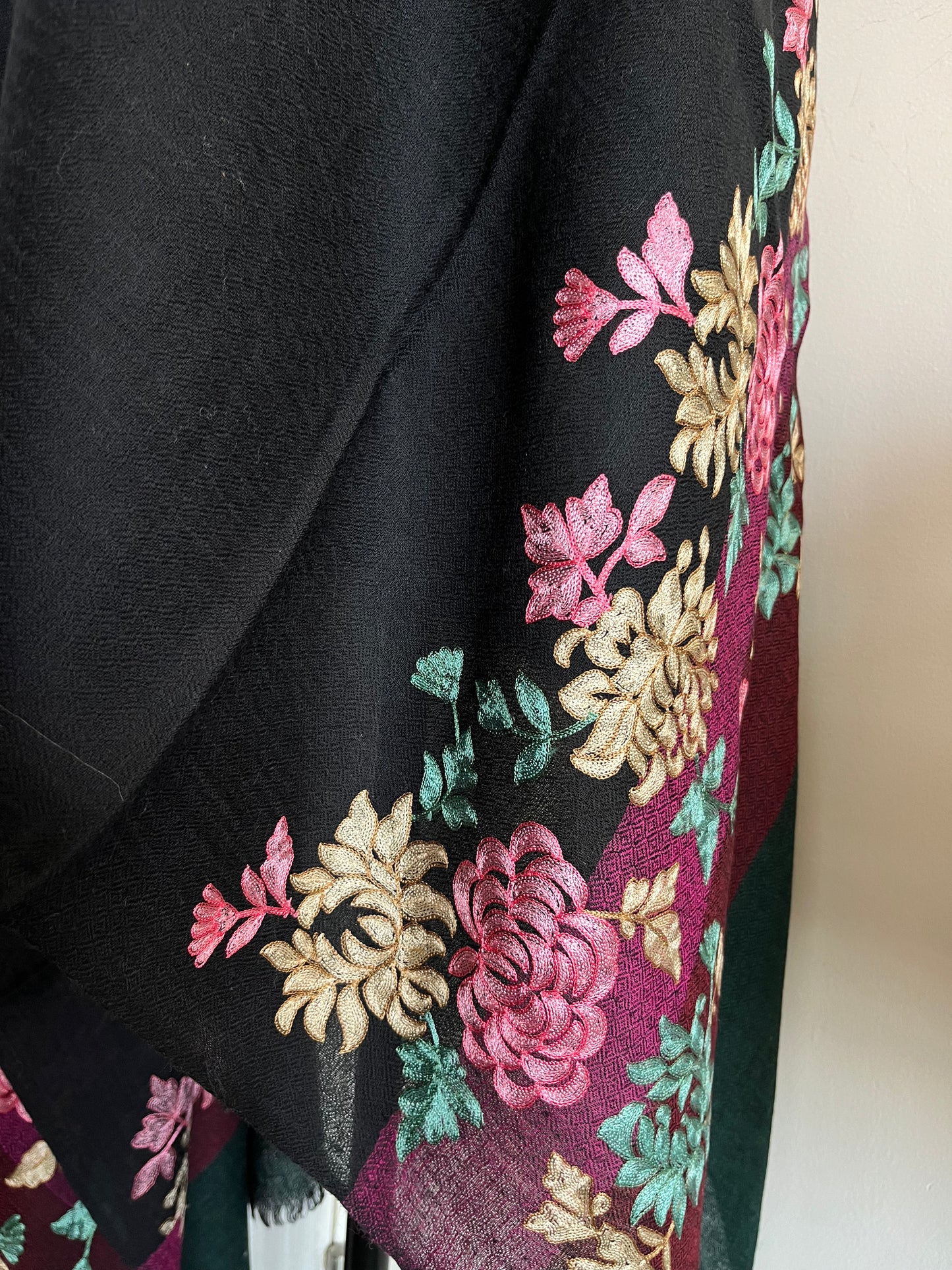 Black Fine Wool Kashmiri Embroidered stoles