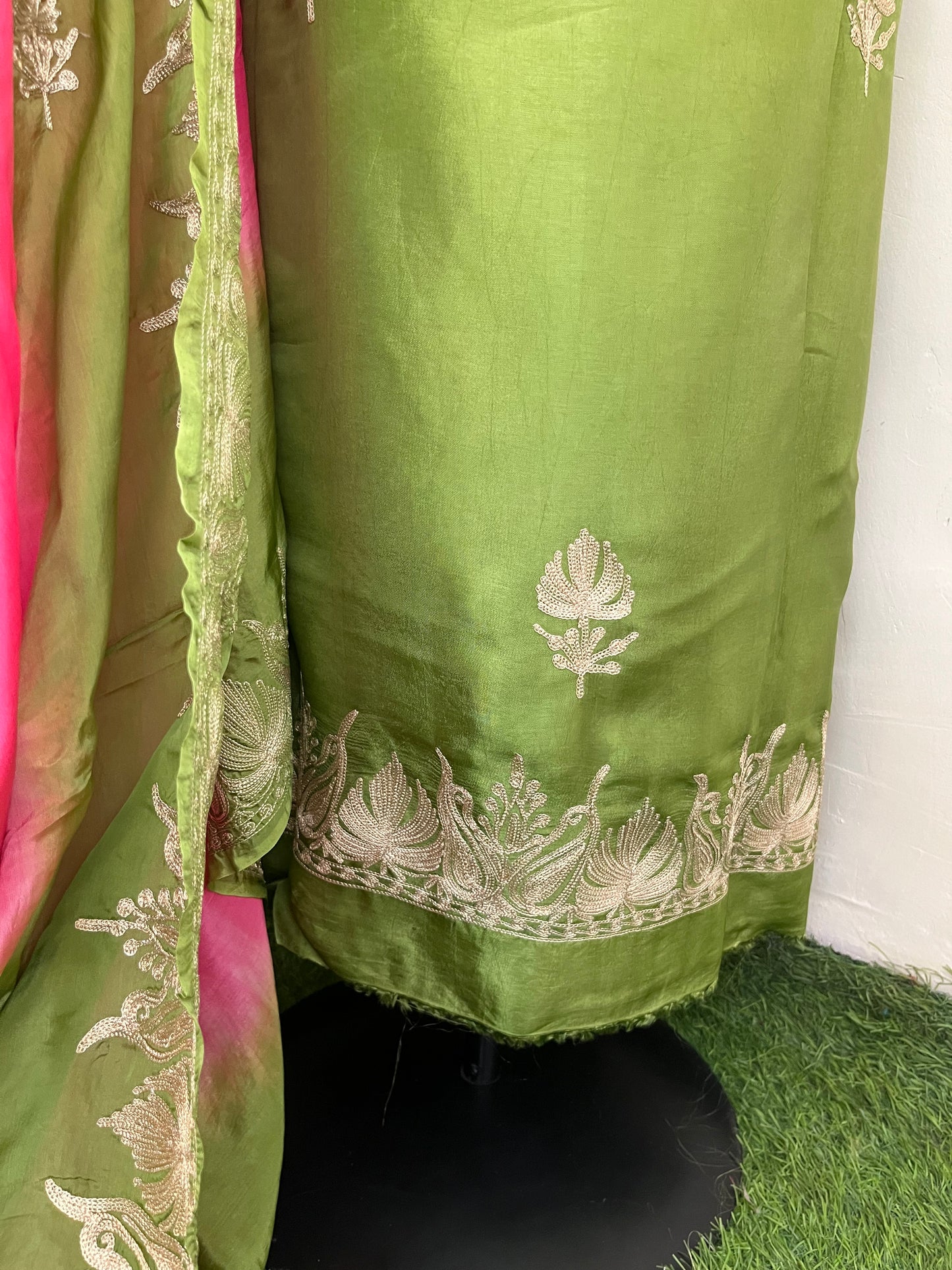 Sanam Henna Green Silk Kashmiri Suit