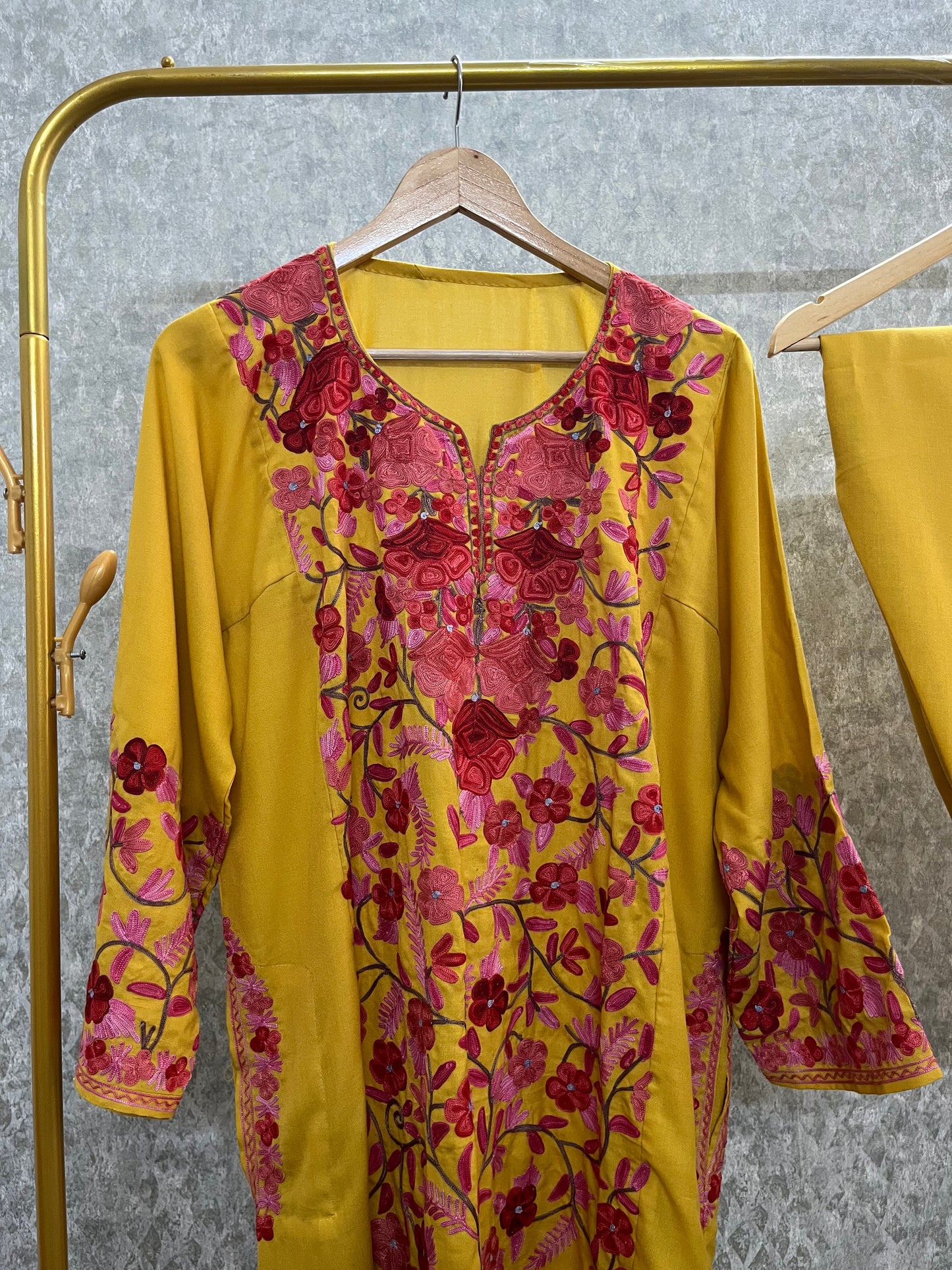 Yellow Cotton Front Jaal Pheran Set Size (46)