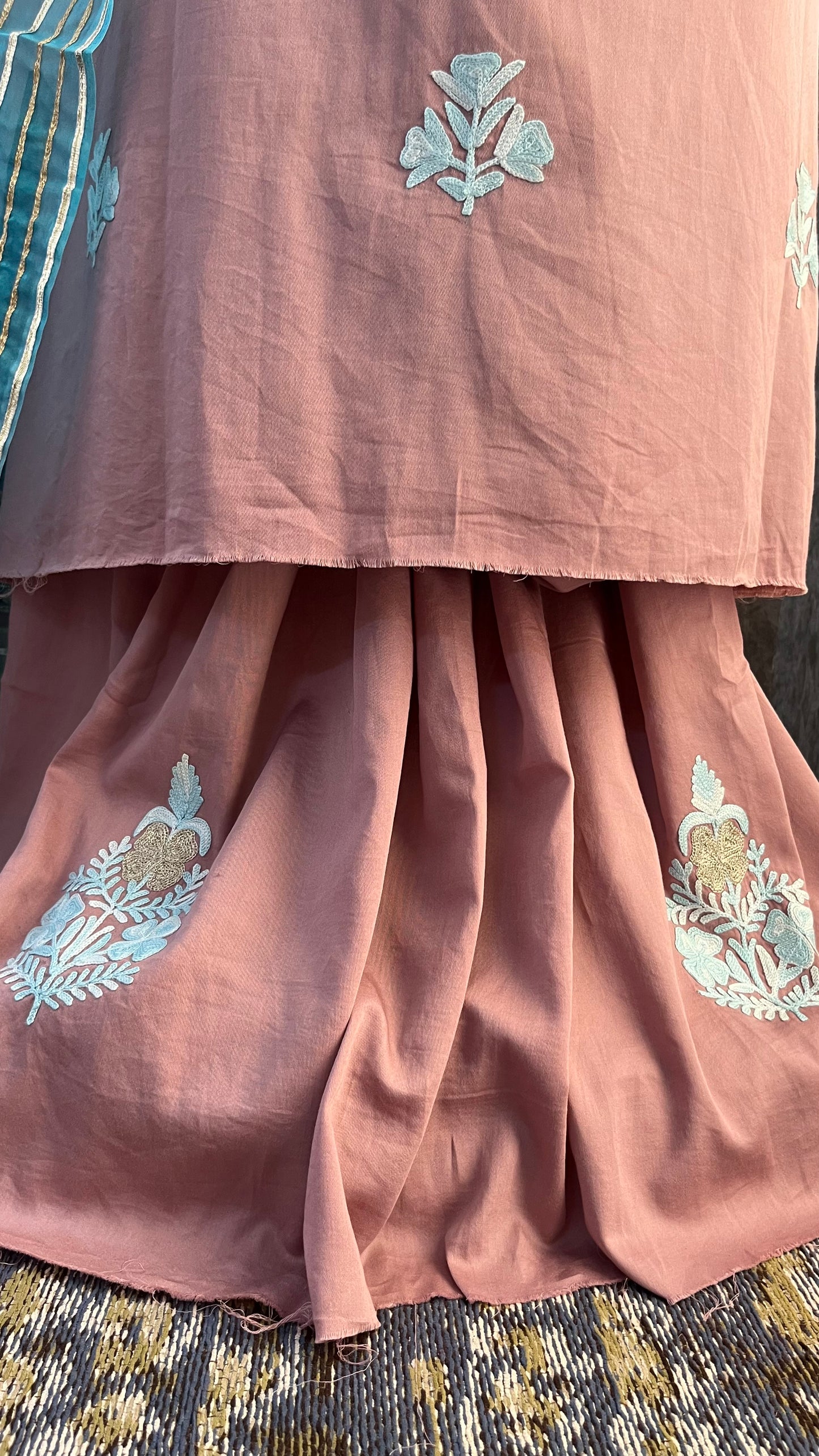 Onion Pink Satin Cotton Kashmiri Suit