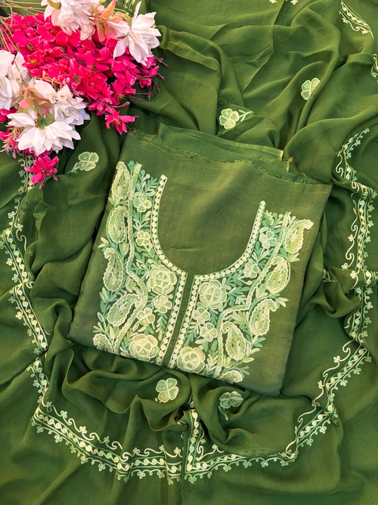 Green Opada Silk Kashmiri Suit