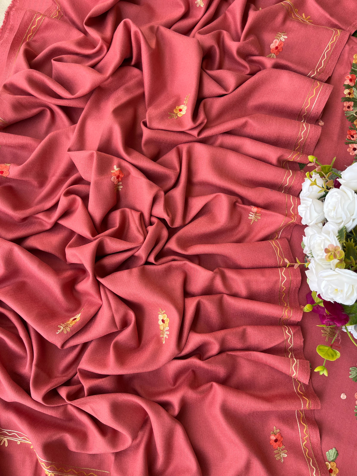 Pink Woollen Aari Embroidered 3pc suit