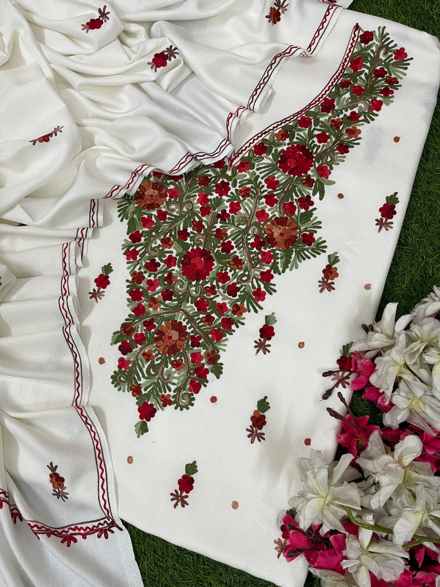 Off White Woollen Aari Embroidered 3pc suit