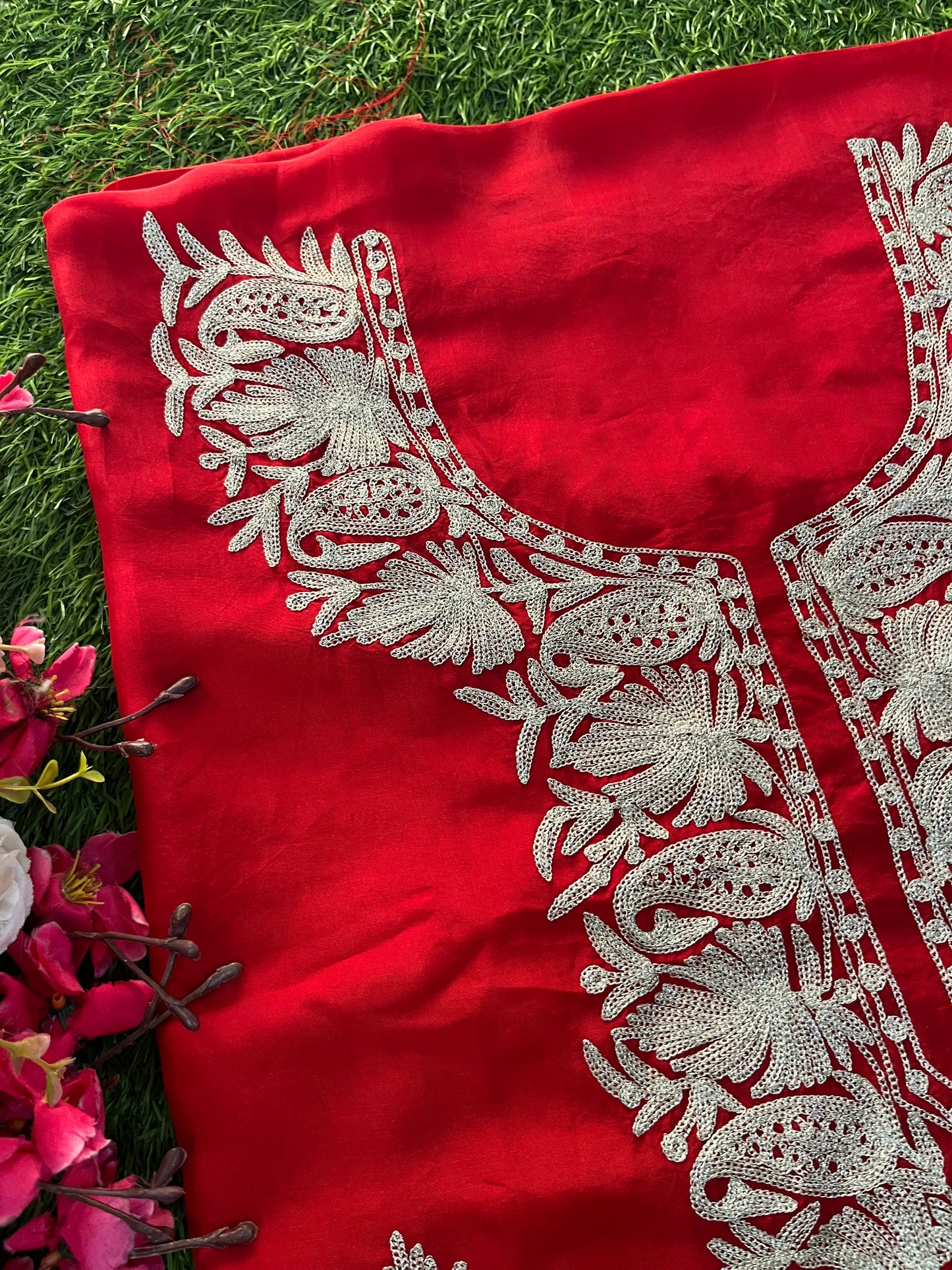 Red Silk Tilla Kashmiri Suit