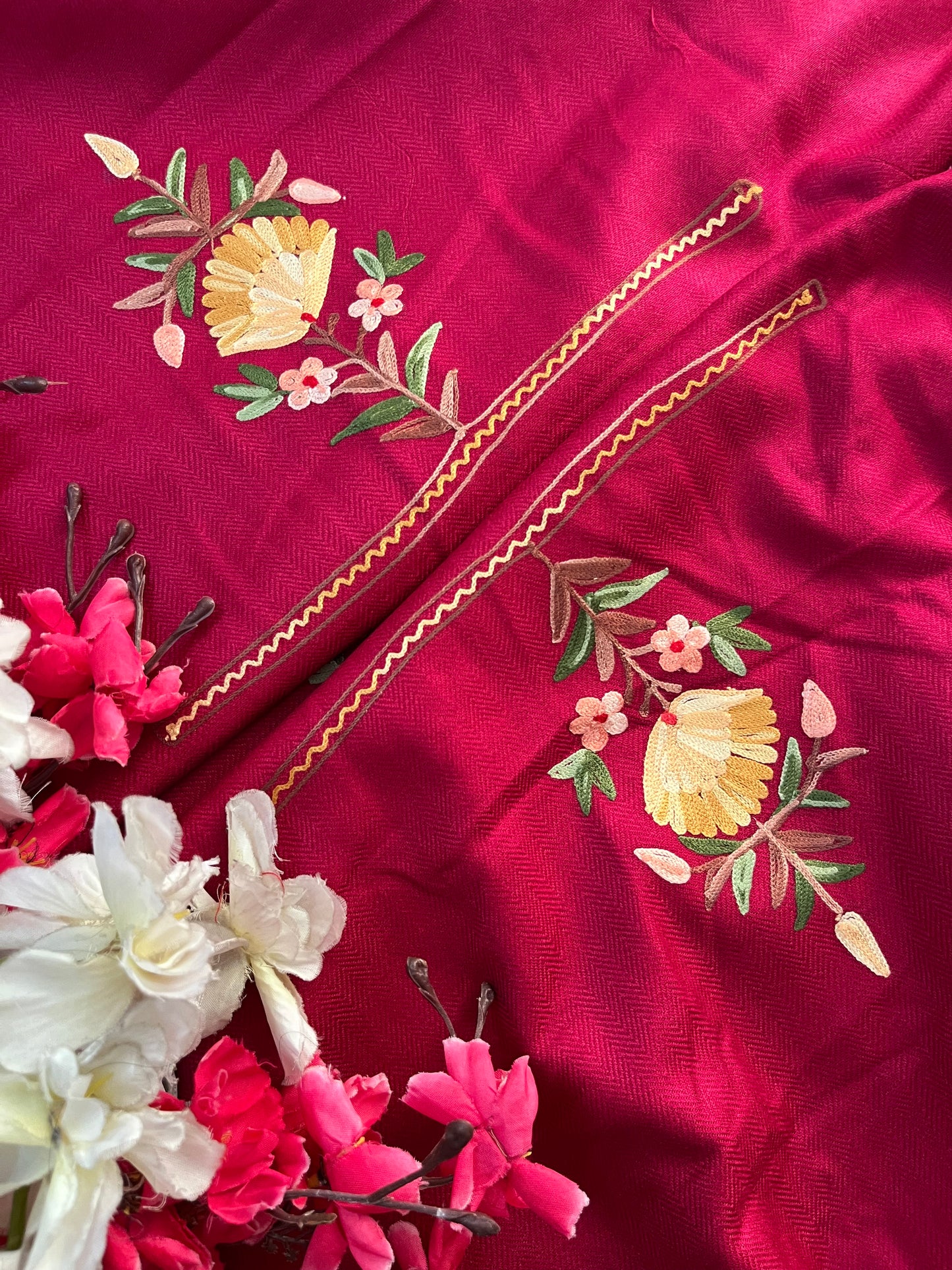 Hot pink Woollen Aari Embroidered 3pc suit