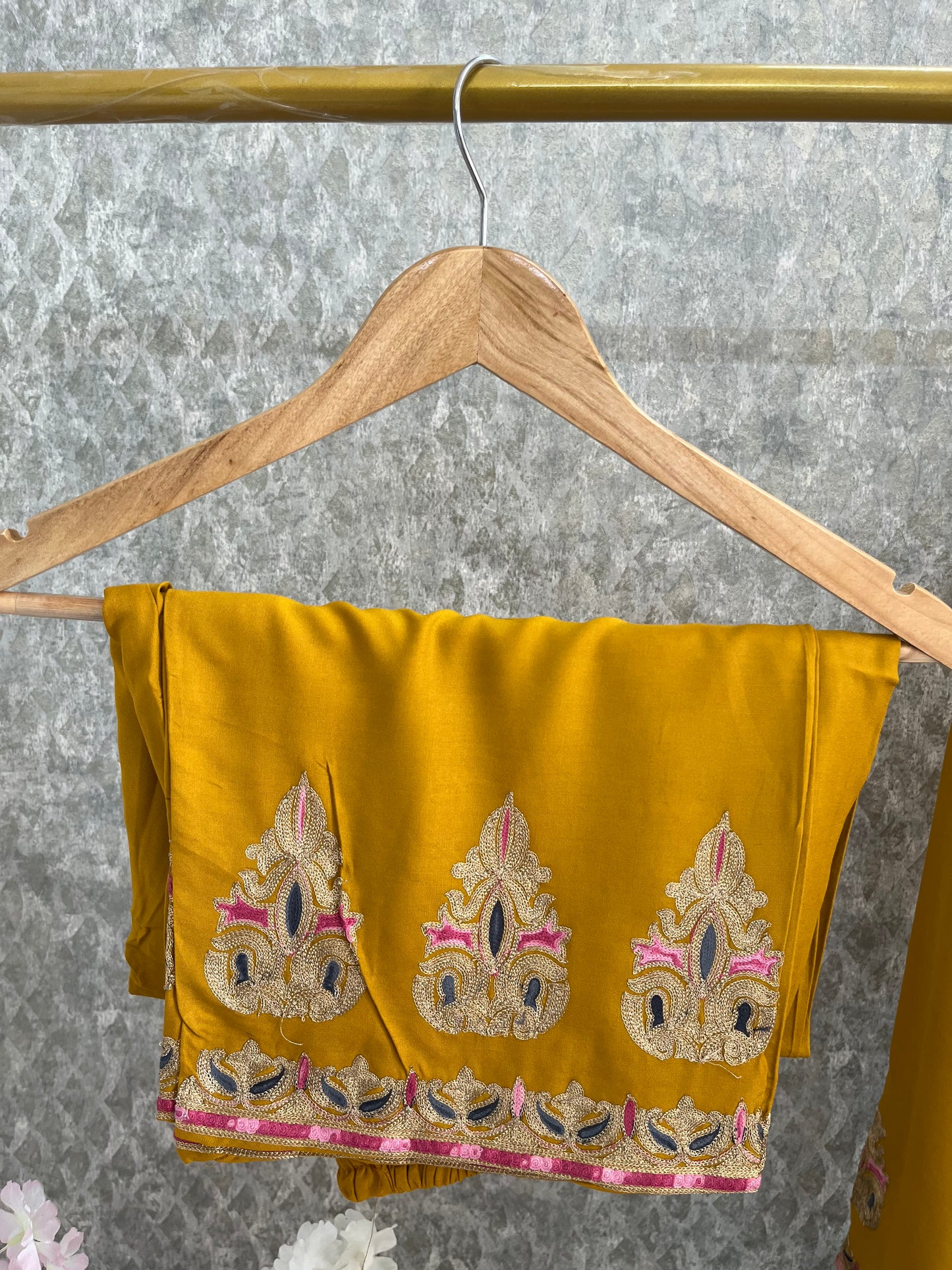 Golden Yellow Cotton Stitched Co-ord Set( 42)