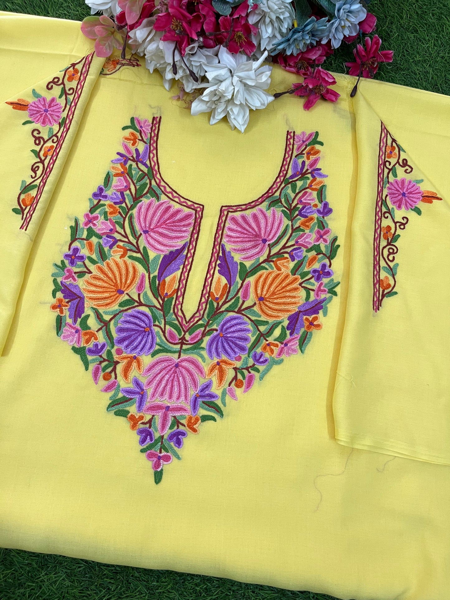 Yellow Cotton Two Piece Suit (Hand Embroidered)