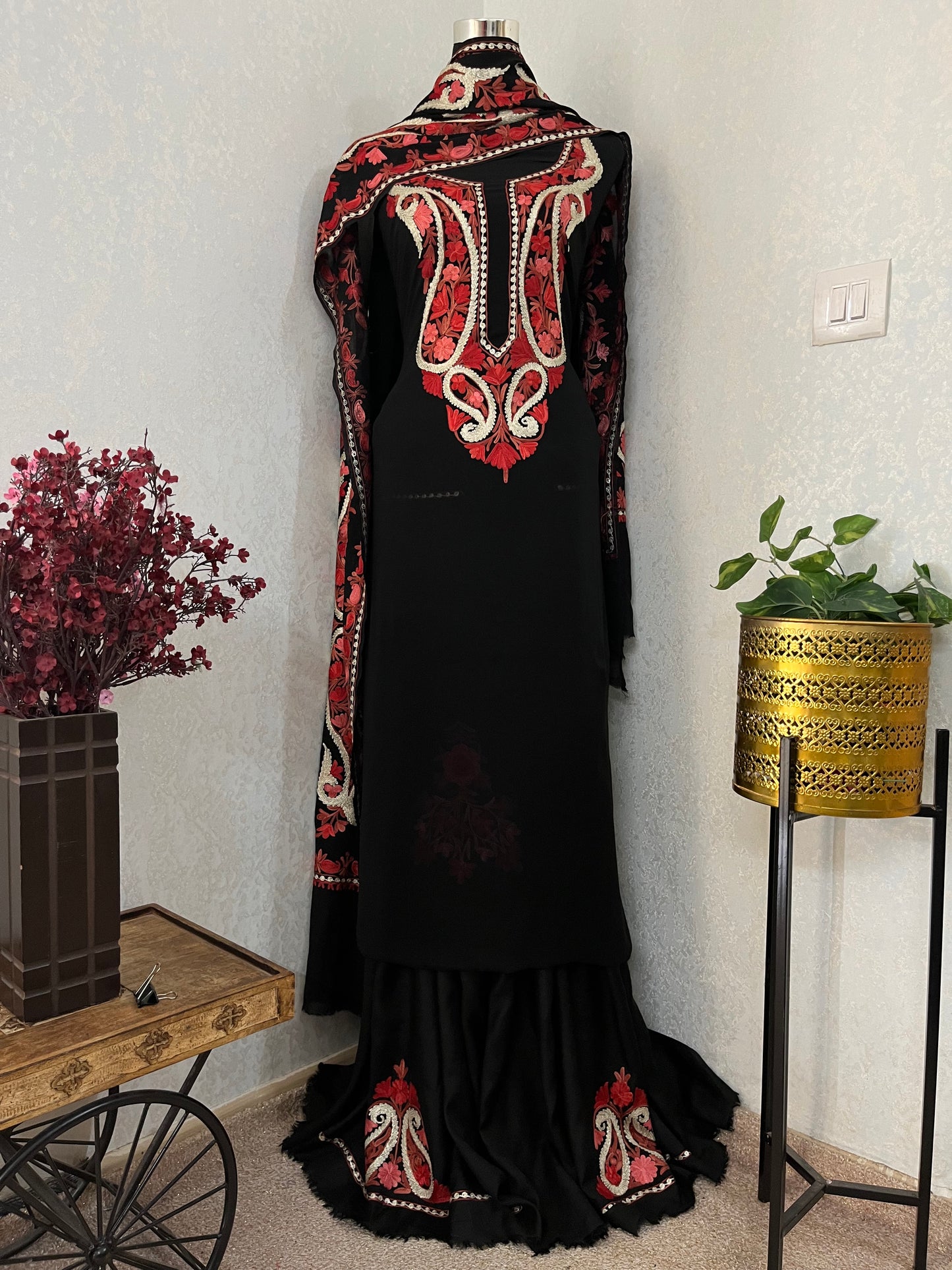 Black Pure Georgette Kashmiri Suit