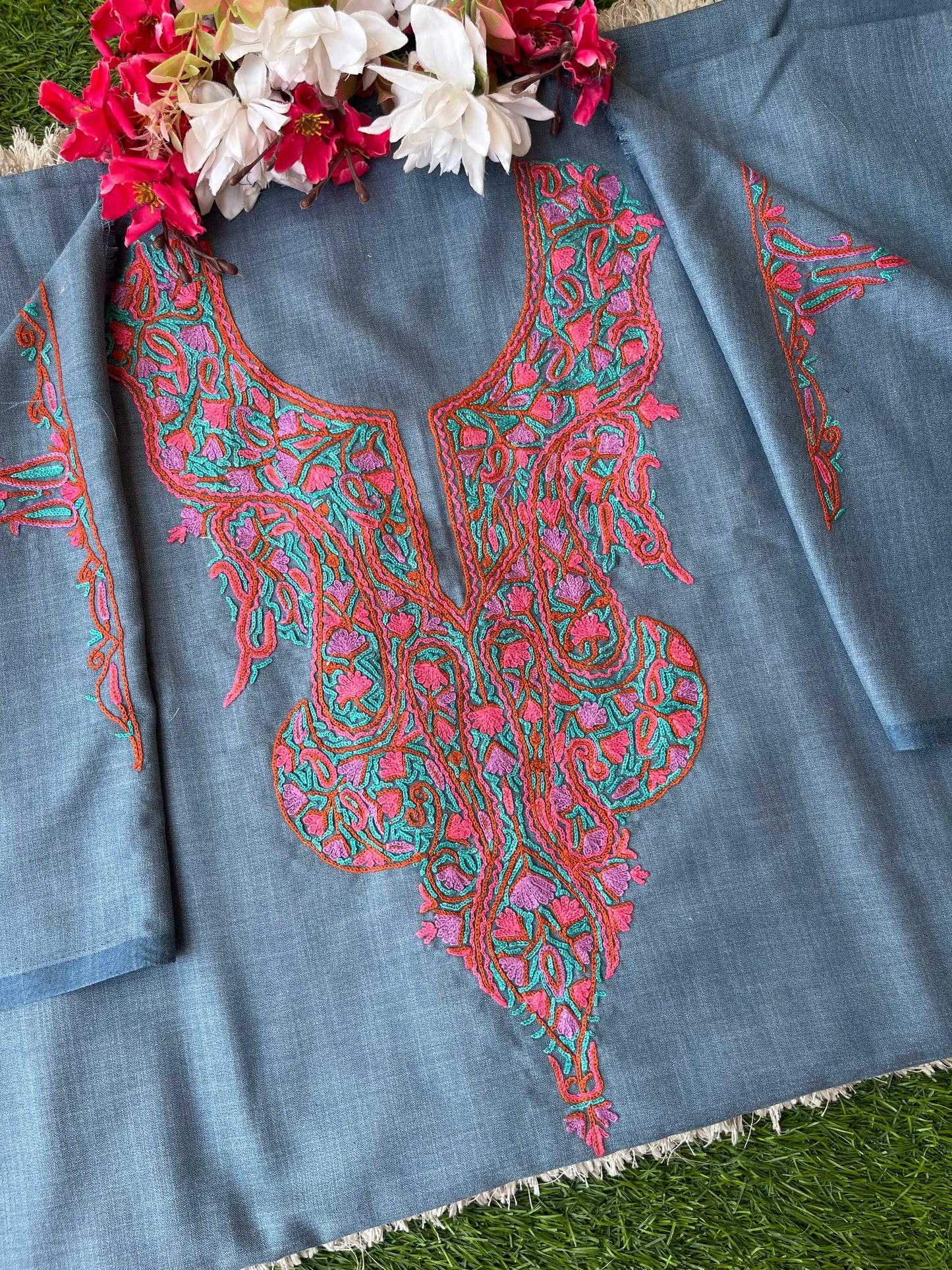 Grey Cotton Two Piece Suit (Hand Embroidered