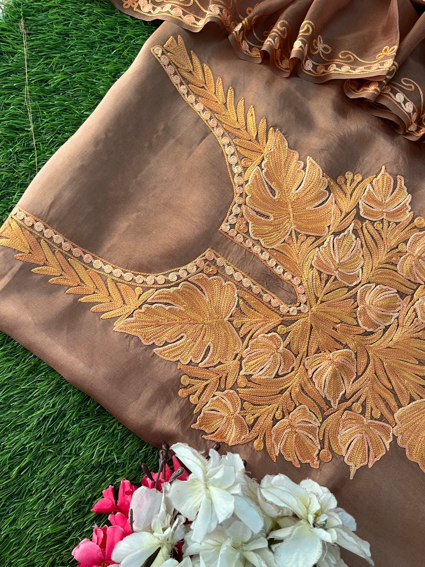 Soft Brown Opada Silk Kashmiri Suit