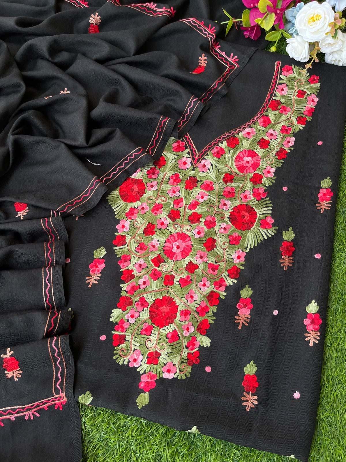 Black Woollen Aari Embroidered 3pc suit