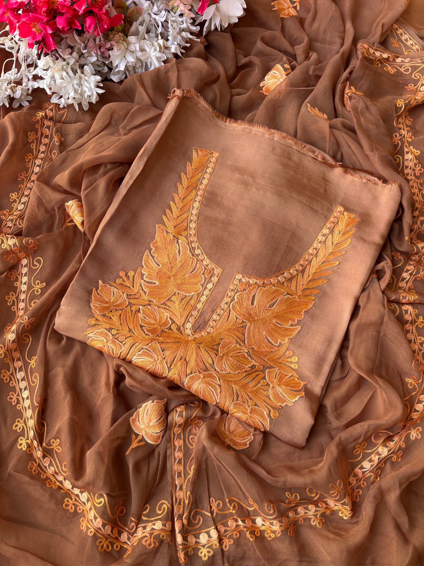 Soft Brown Opada Silk Kashmiri Suit