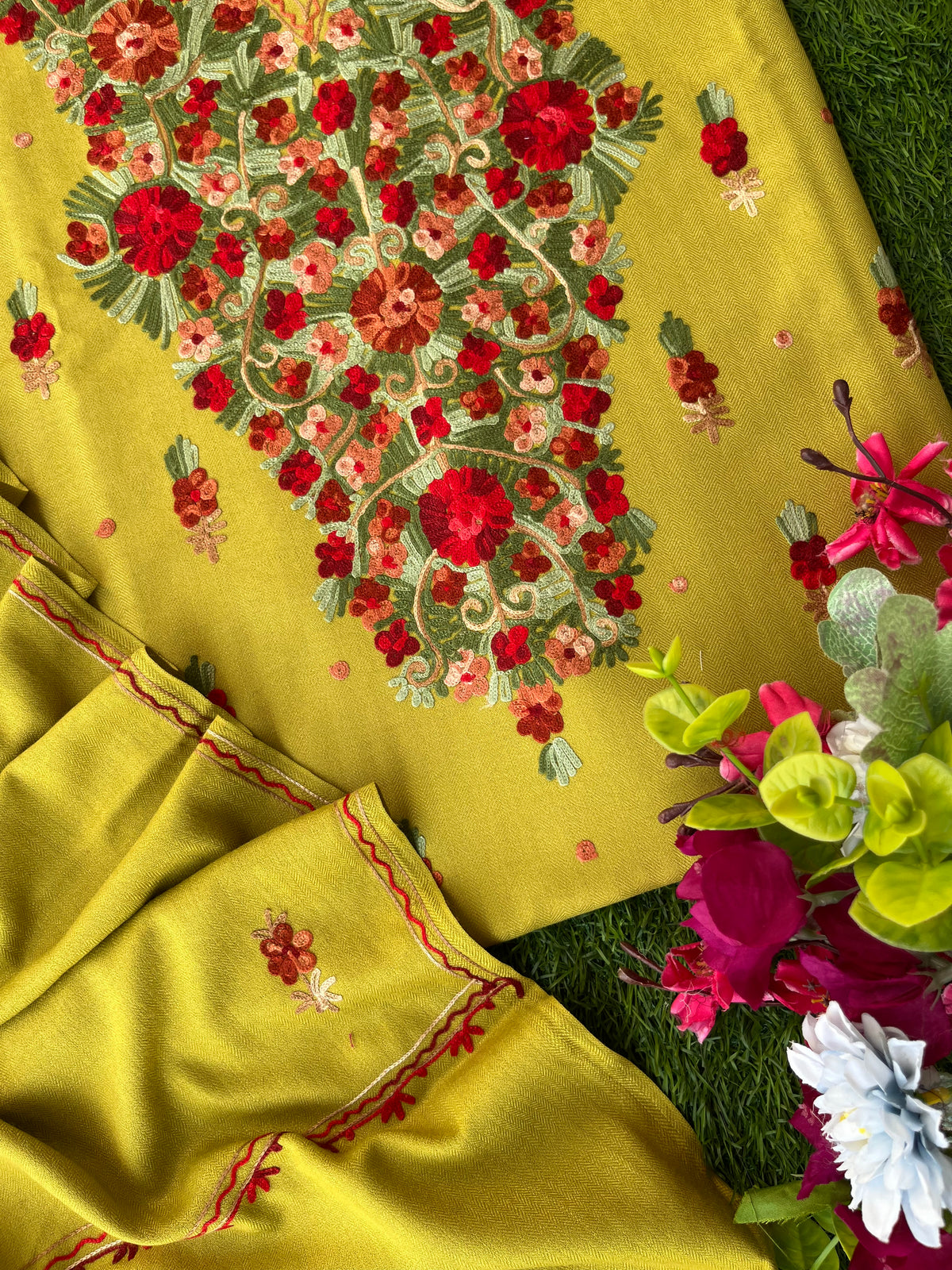 Lime Green Woollen Aari Embroidered 3pc suit
