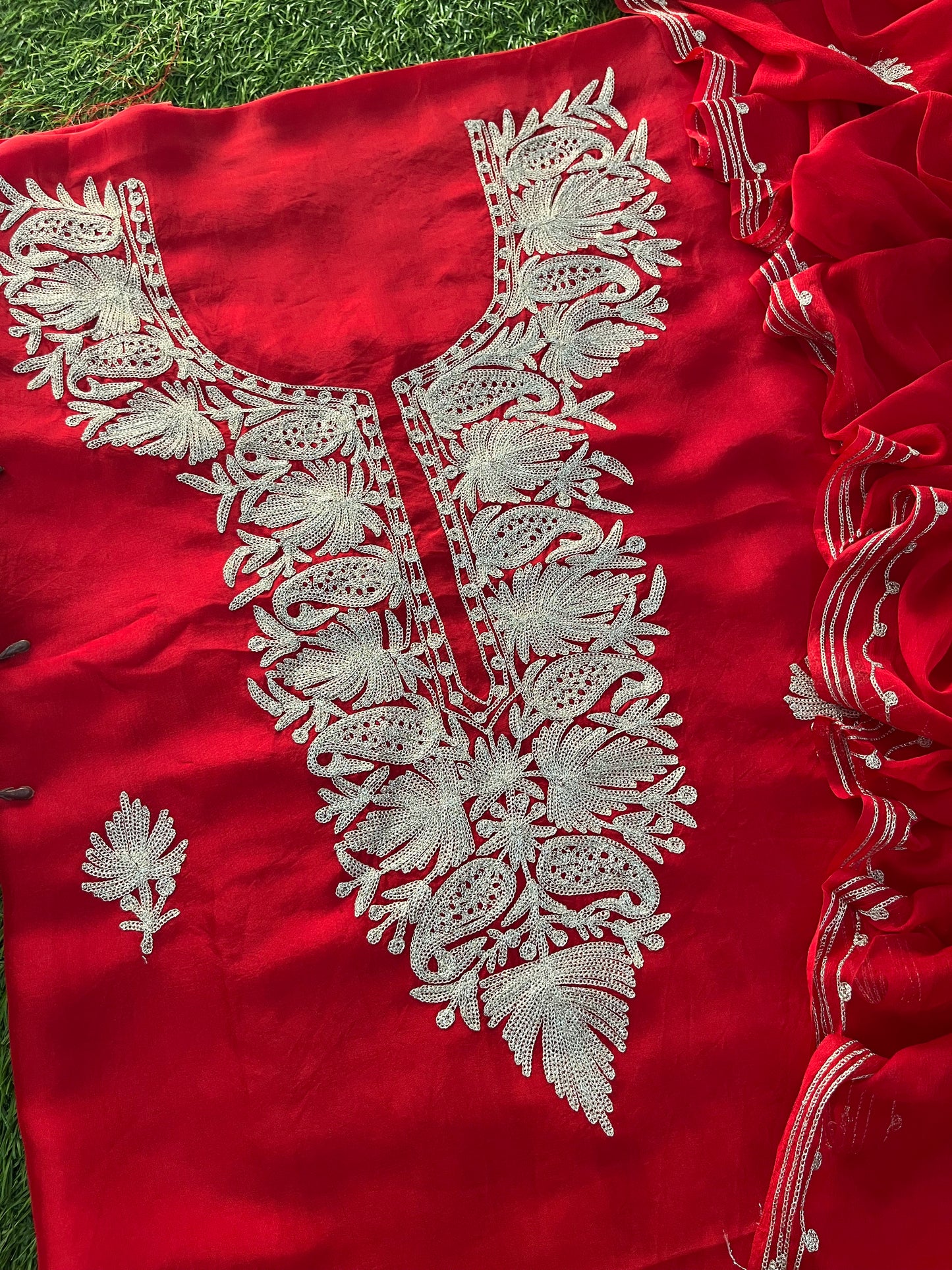 Red Silk Tilla Kashmiri Suit