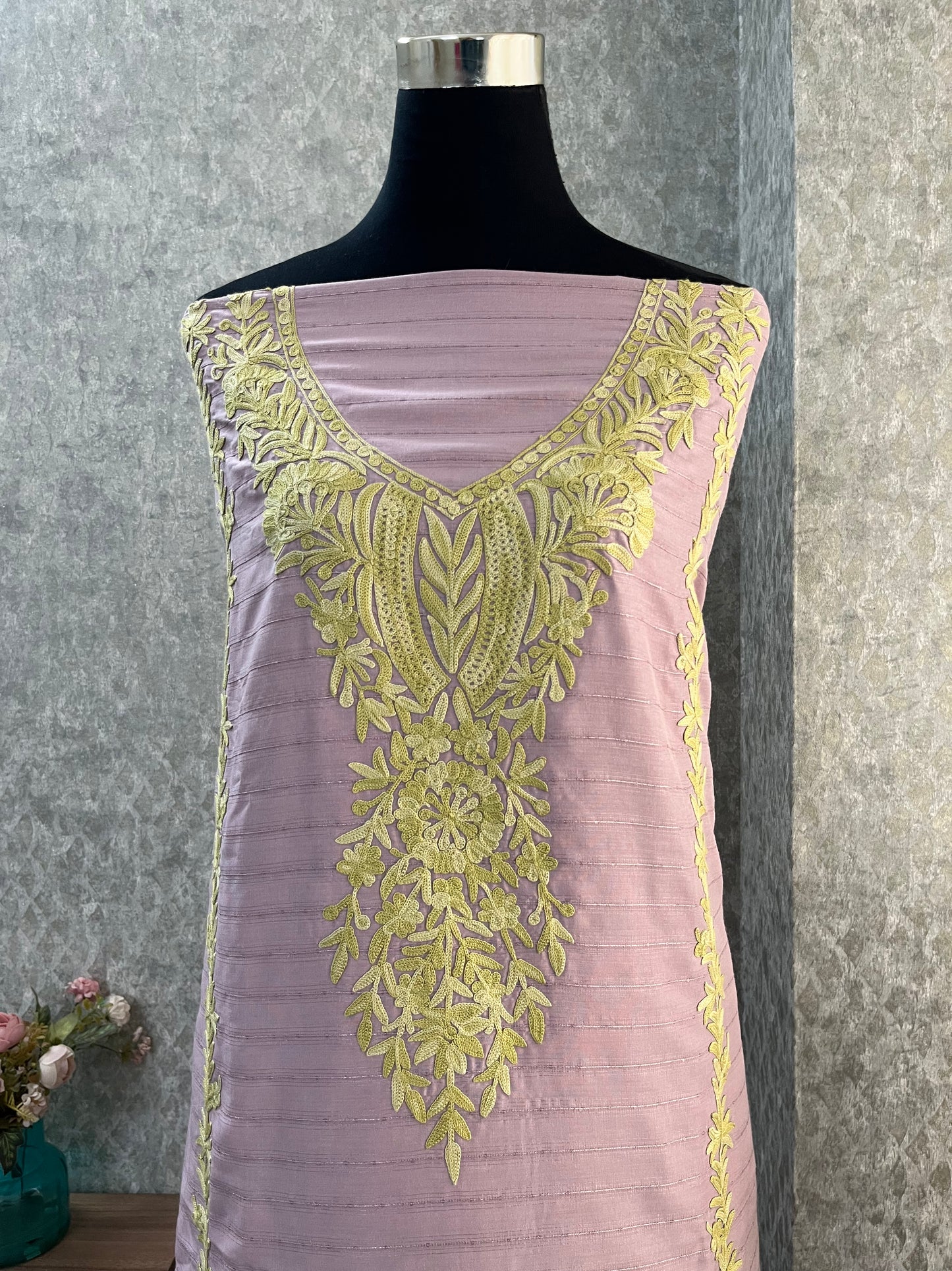 Lavender Muslin Cotton Striped Pattern Unstitched Co-ord Set