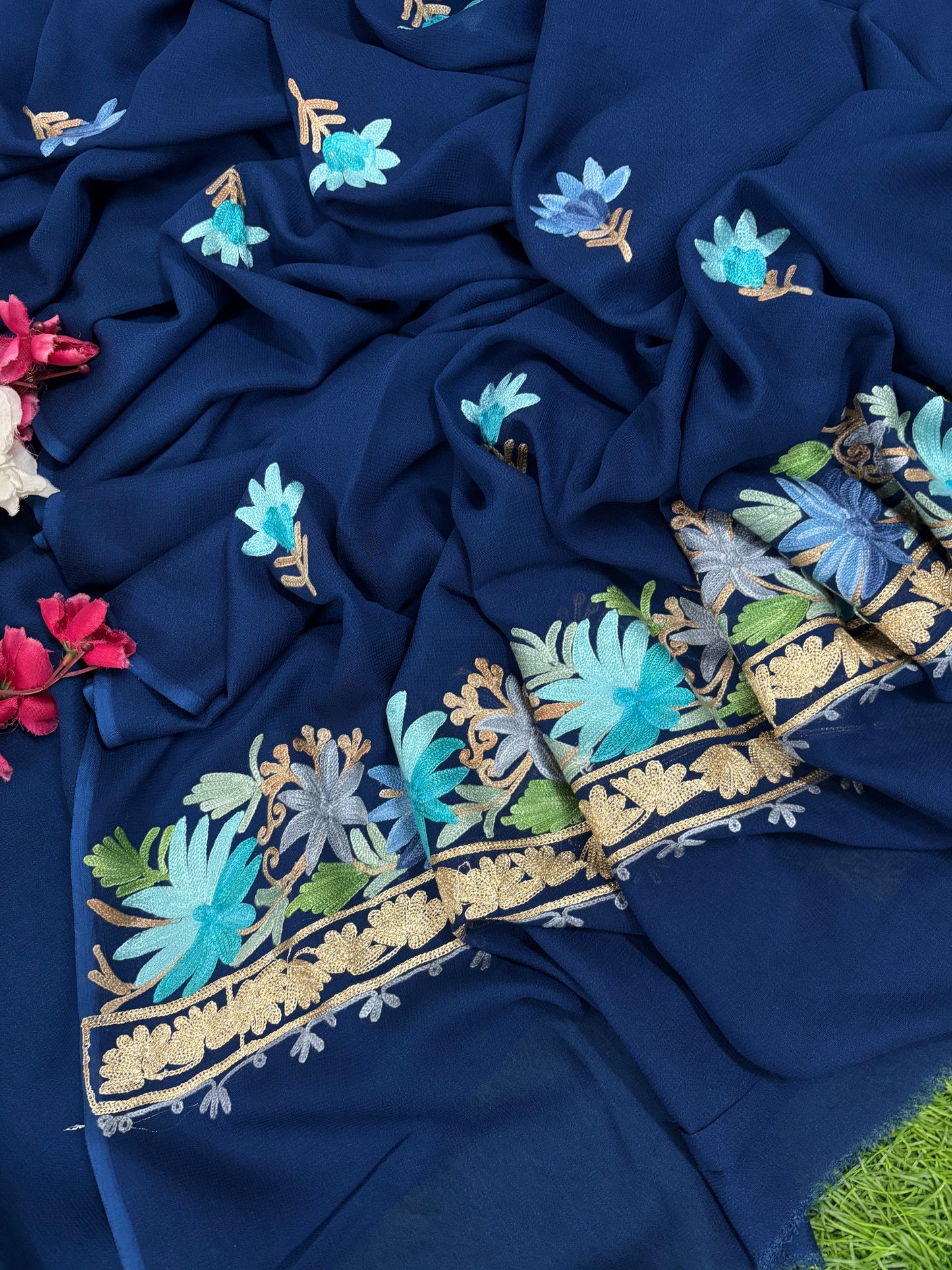 Electric Blue Pure Georgette Kashmiri Suit
