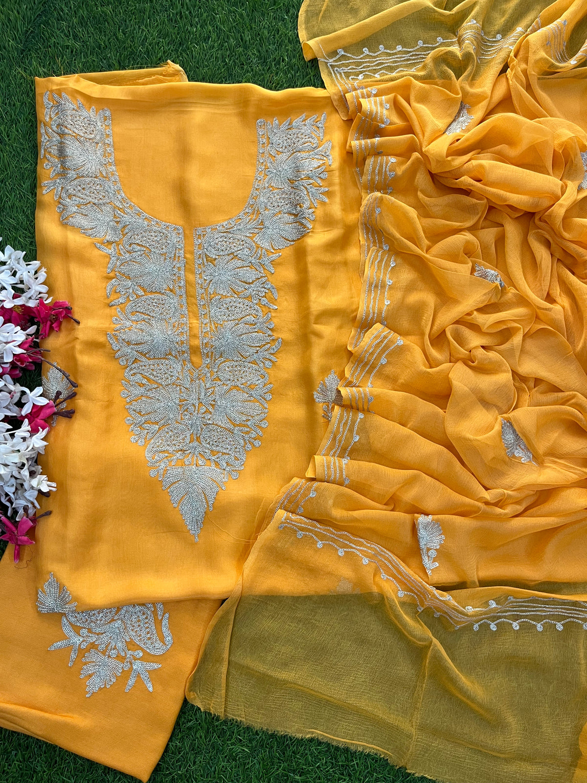 Yellow Silk Tilla Kashmiri Suit