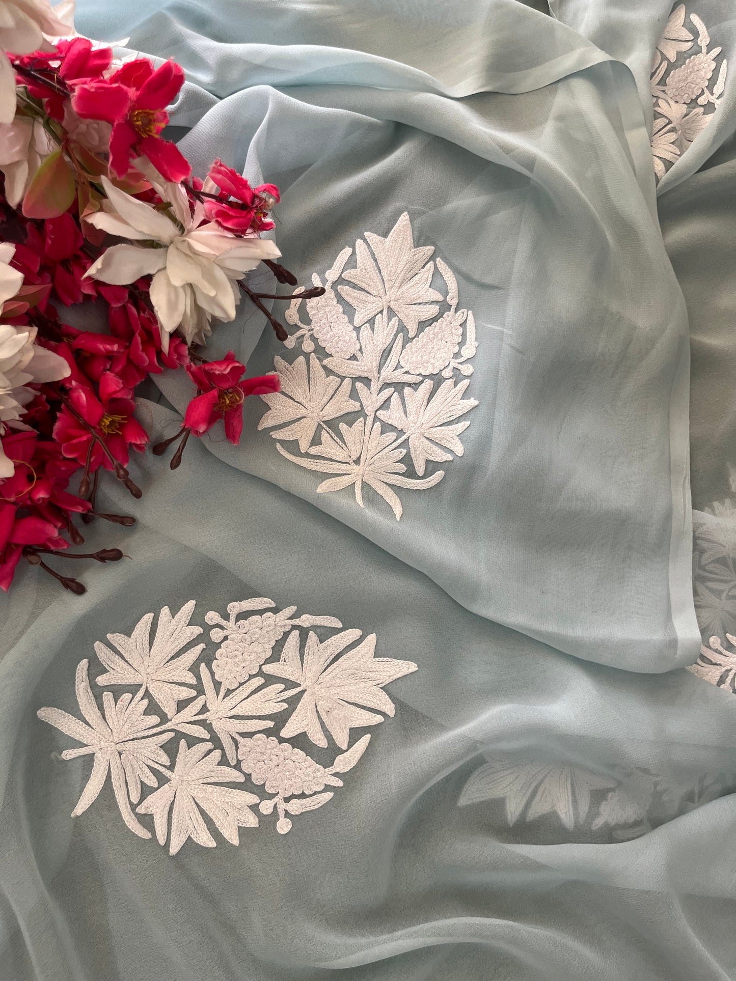 Soft Blue Georgette Kashmiri Kurta Material
