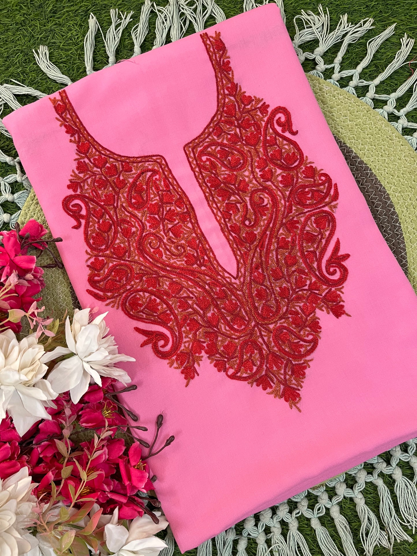 Pink Cotton Two Piece Suit (Hand Embroidered)