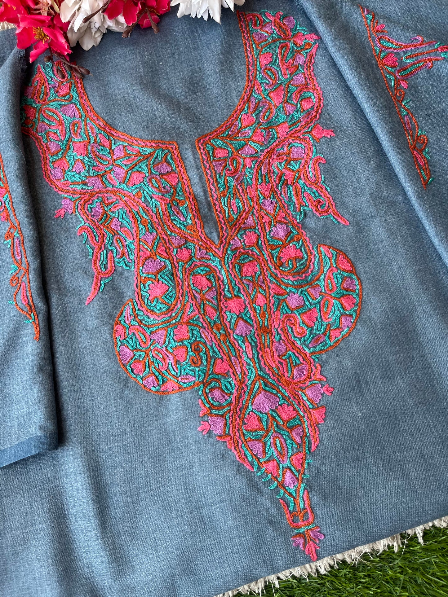 Grey Cotton Two Piece Suit (Hand Embroidered