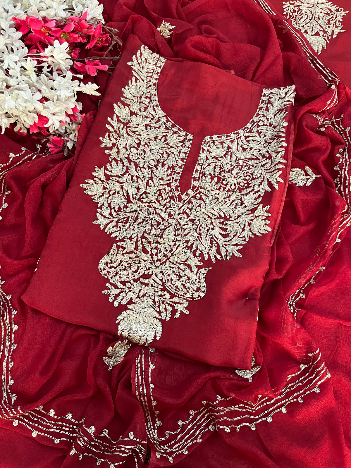 Maroon Silk Tilla Kashmiri Suit